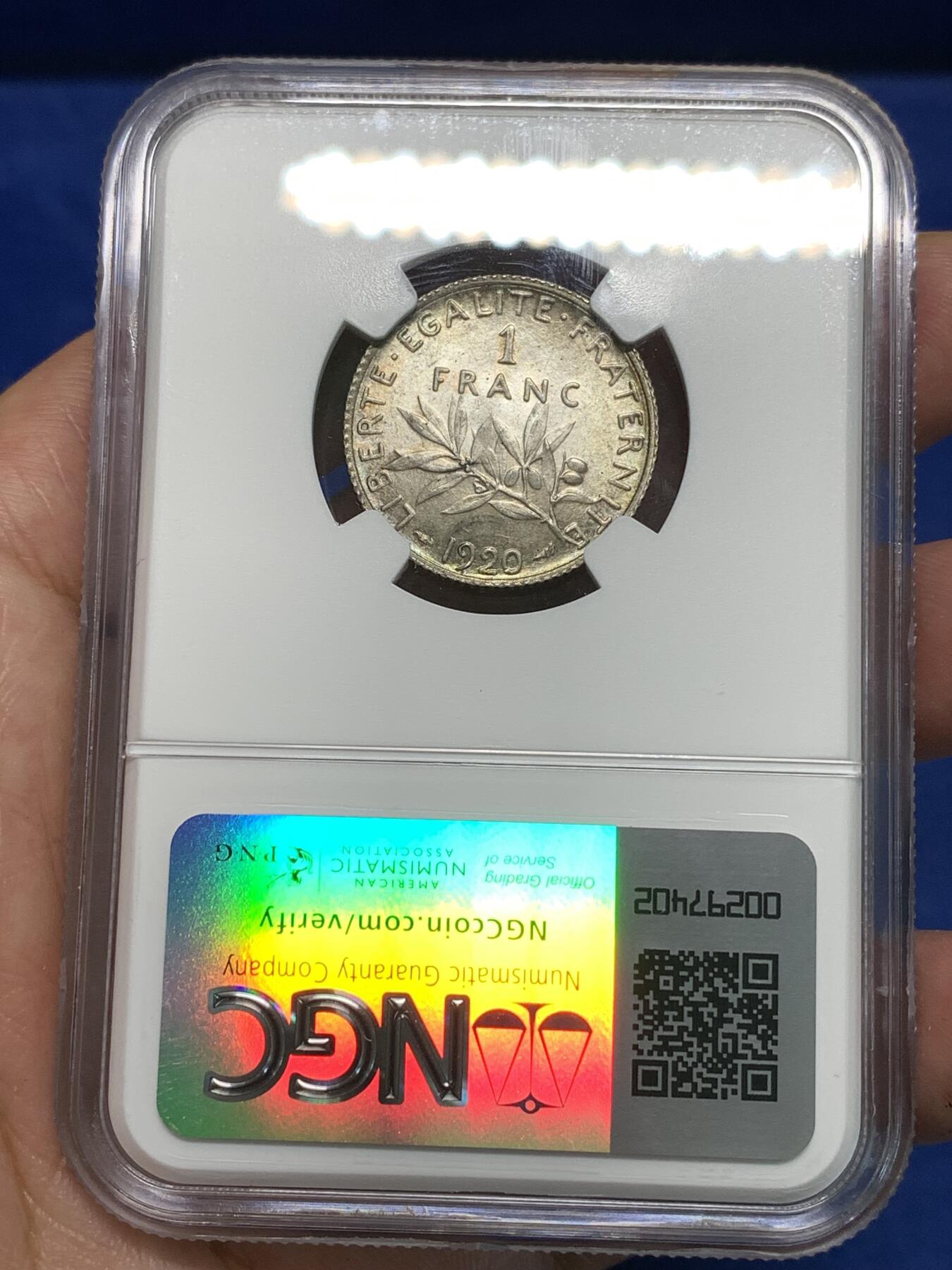 《竞宝斋》第295场- 周日，周一  2场连拍 （全场包邮） NGC MS64 法国1920年播种女神1法郎银币