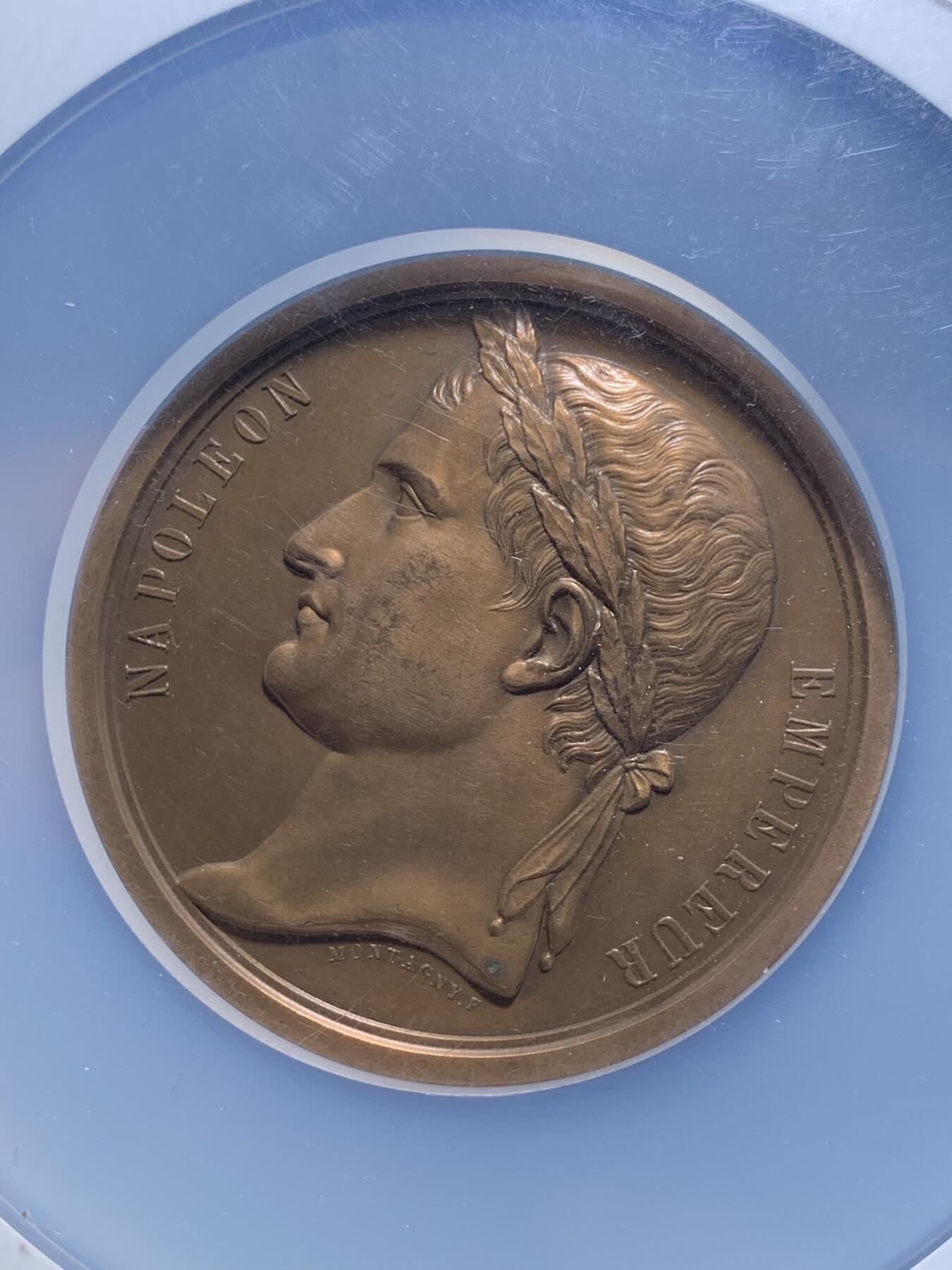 《竞宝斋》第295场- 周日，周一  2场连拍 （全场包邮） NGC MS62BN 法国 1840年 拿破仑 葬礼 大铜章 59mm直径 加大加厚盒