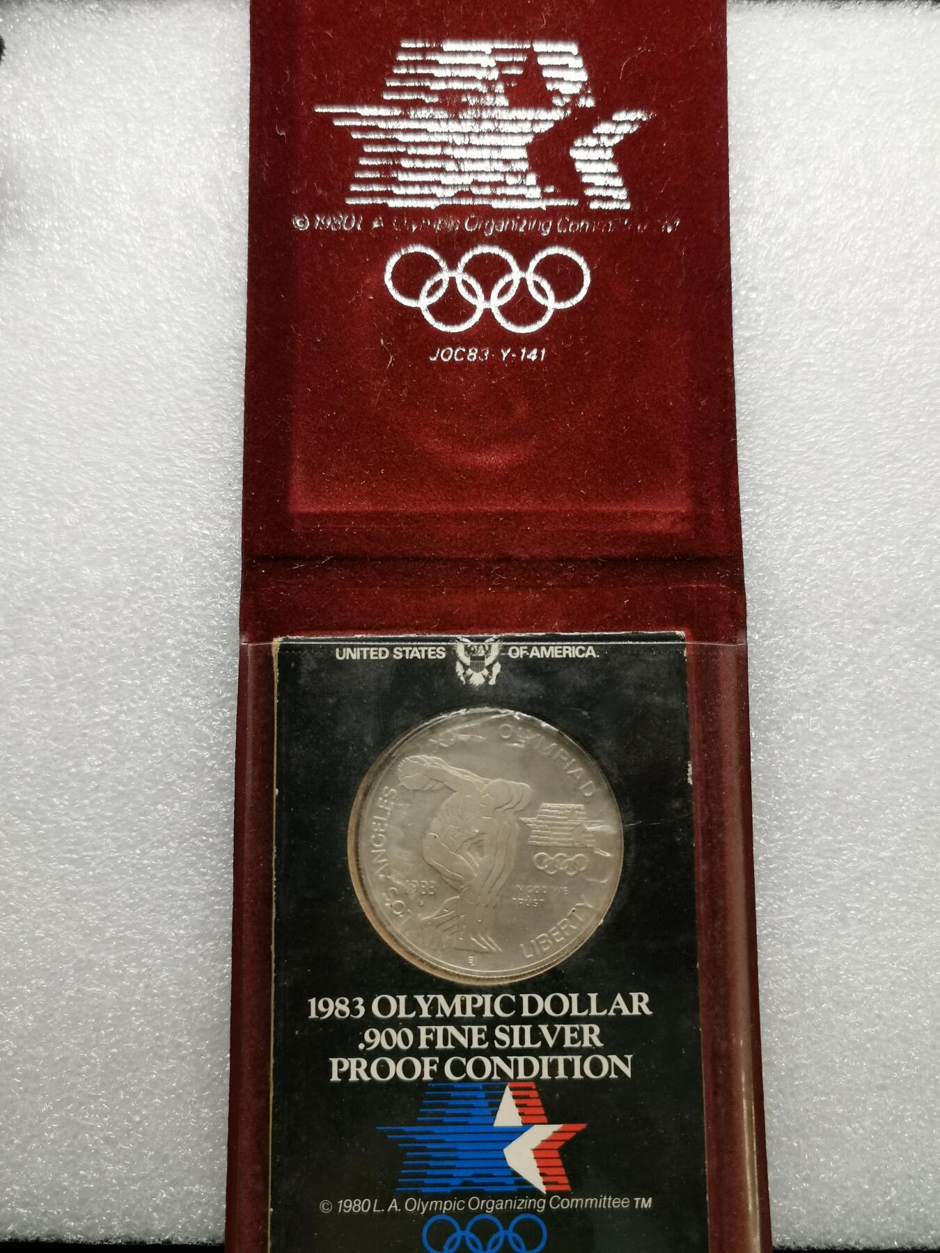 四叶草钱币第2场 散币 银币 套币 美国1983年洛杉矶奥运会1元银币 原装卡册塑封