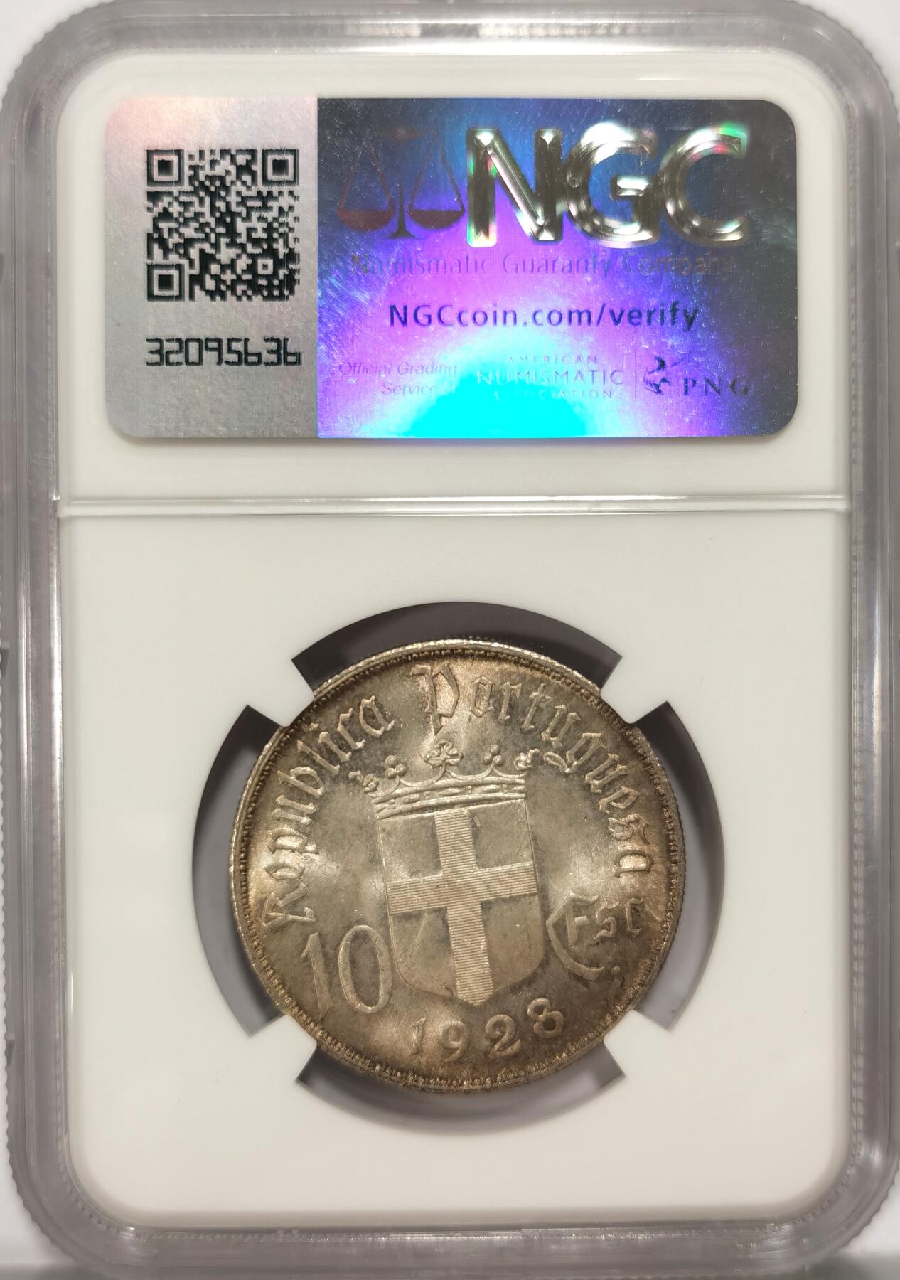 博洋堂世界钱币拍卖第087期（全场包邮） 葡萄牙1928年奥里基战役10埃斯库多纪念银币NGC-MS64，原汁原味老包浆，包浆醇厚，币面清爽干净又漂亮，打制精美，状态极佳