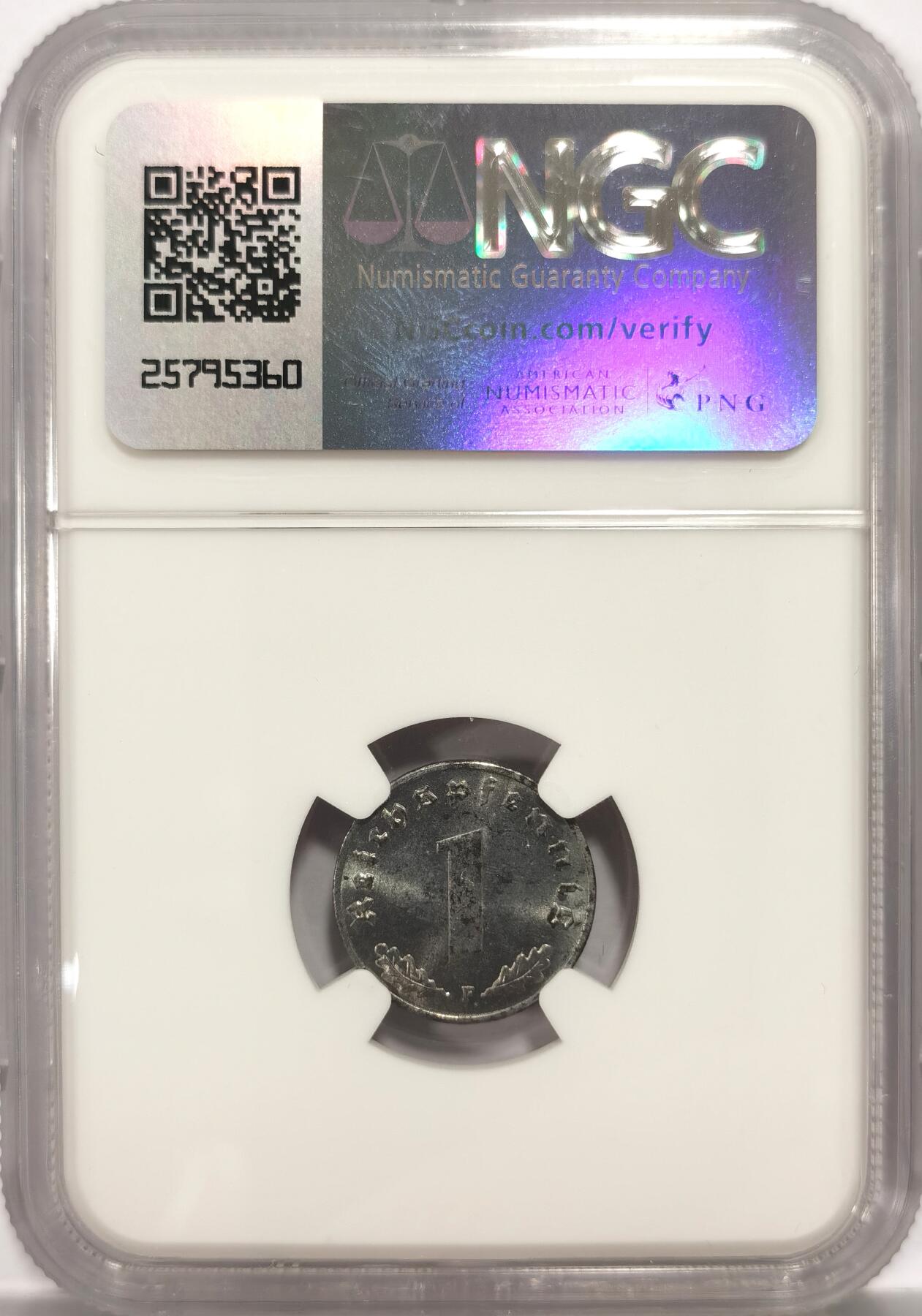 博洋堂世界钱币拍卖第087期（全场包邮） NGC MS64 德国1943F版1芬尼锌币，卷拆马上送评，BU品相