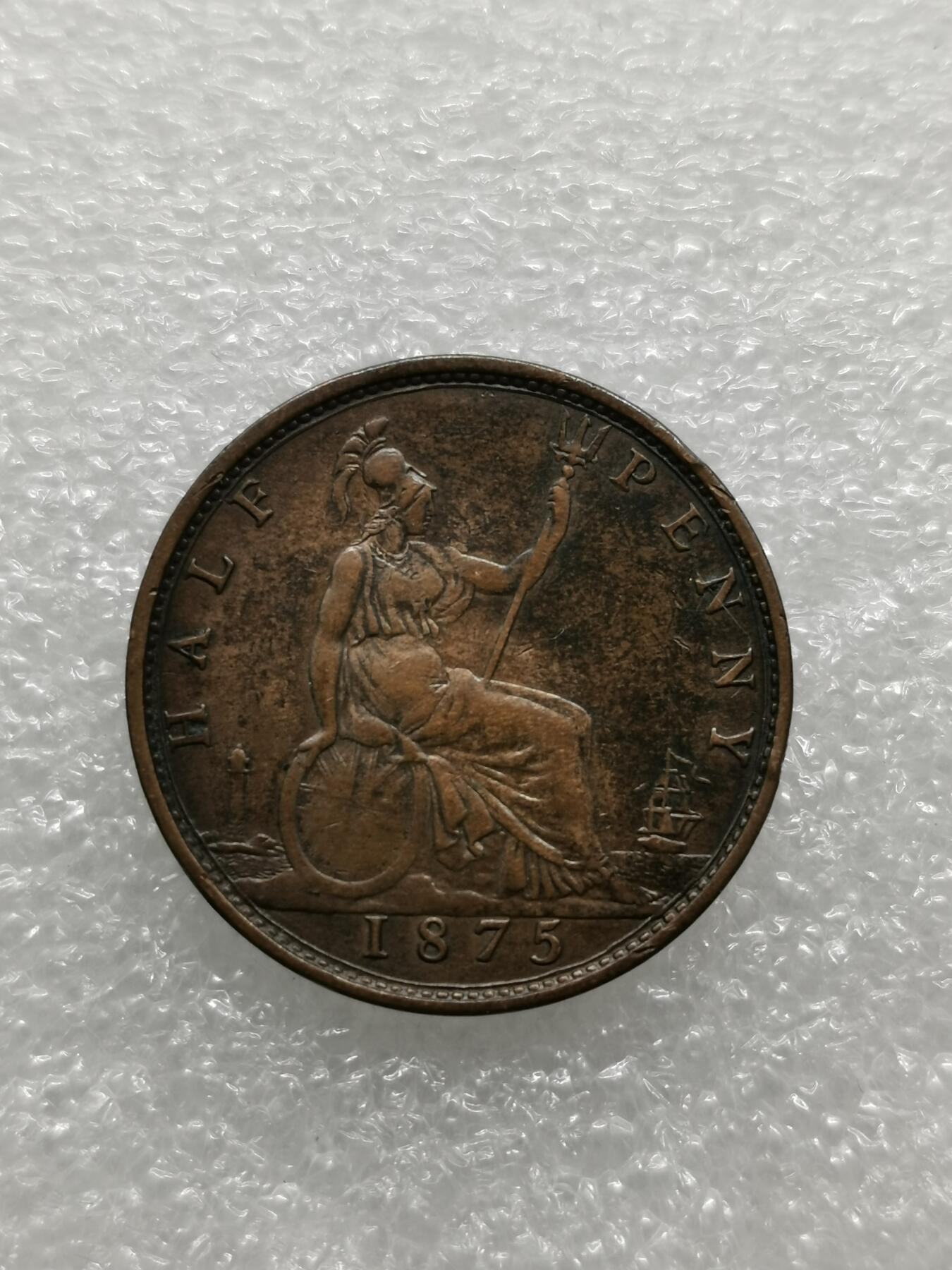 四叶草钱币第2场 散币 银币 套币 英国1875年维多利亚1/2便士铜币