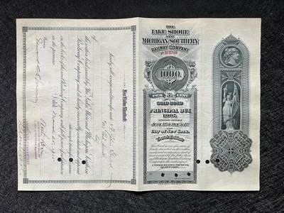 铁路大亨-范德比尔特家族，1915年密歇根州铁路公司股票 铁路大亨-范德比尔特家族，1915年密歇根州铁路公司股票