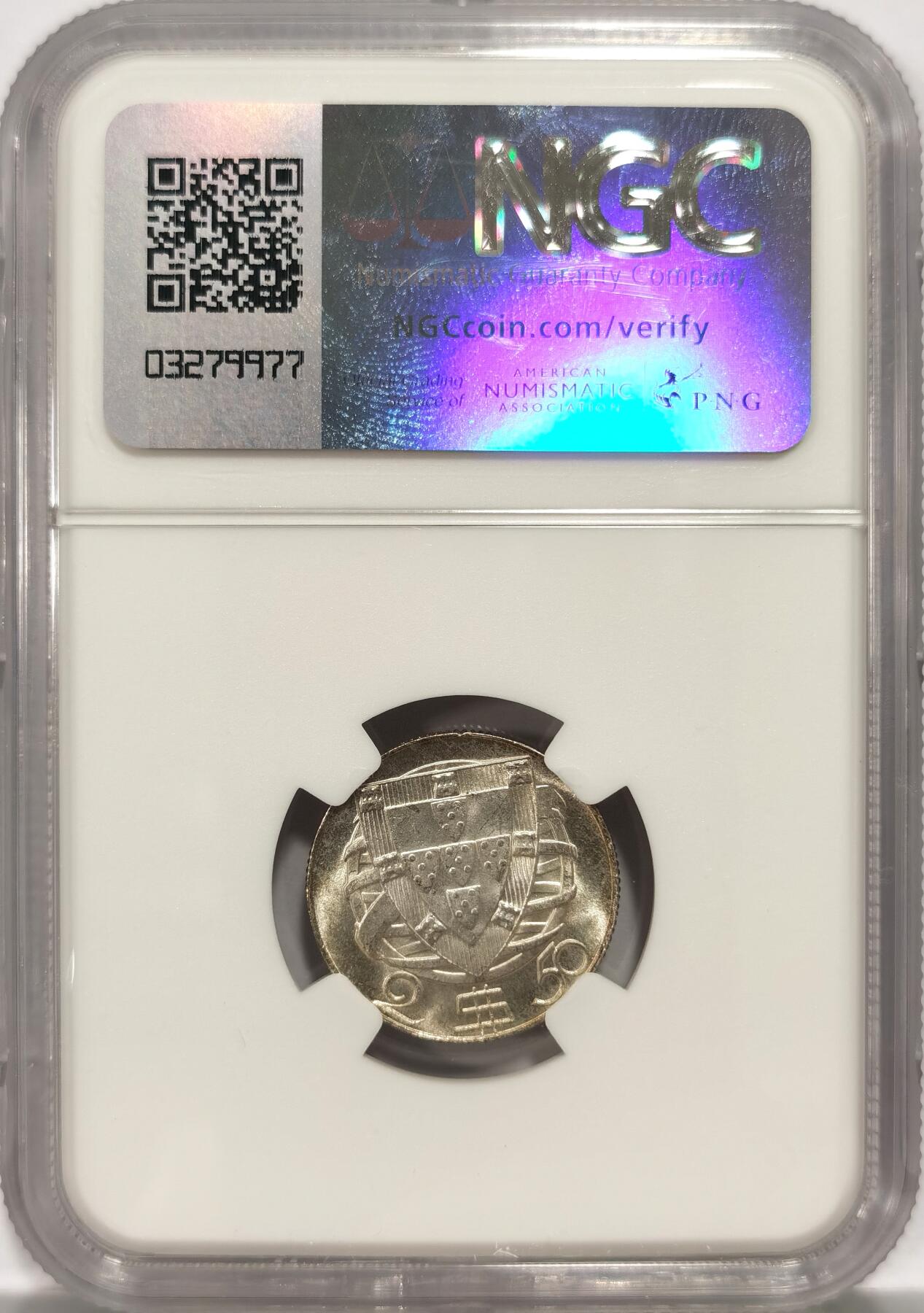 博洋堂世界钱币拍卖第087期（全场包邮） NGC MS66 葡萄牙1951年2.5埃斯库多银币