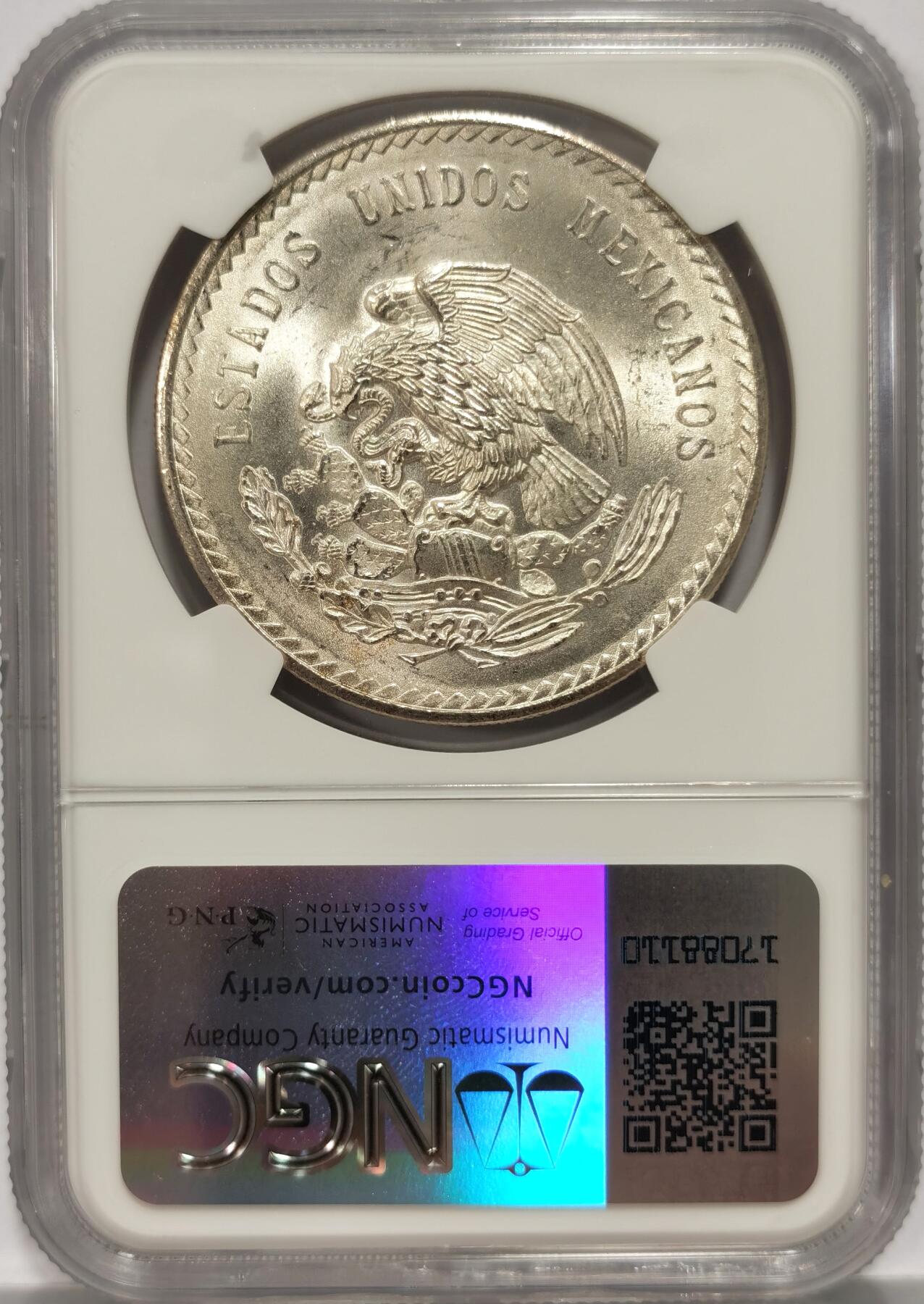 博洋堂世界钱币拍卖第087期（全场包邮） NGC MS64 墨西哥1948年玛雅人5比索银币，卷拆第二天送评，BU品相