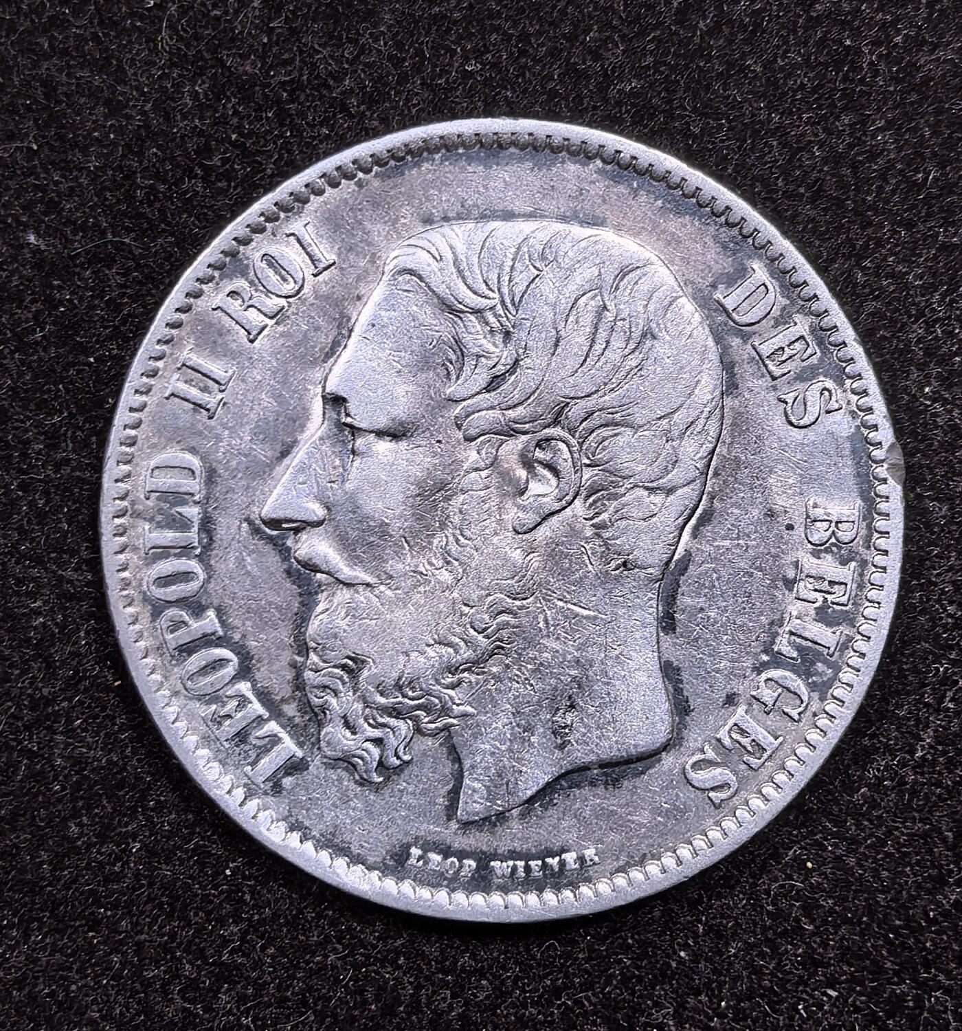 北京马甸外国币专卖微拍第124期，外国金银币专场，陆续上新，欢迎关注 1869年比利时5法郎银币