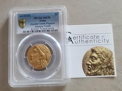 【币将精彩】世界钱币拍卖专场(2024-8-14) - PCGS70-帕劳宙斯飞马镀金银币评级币带证书