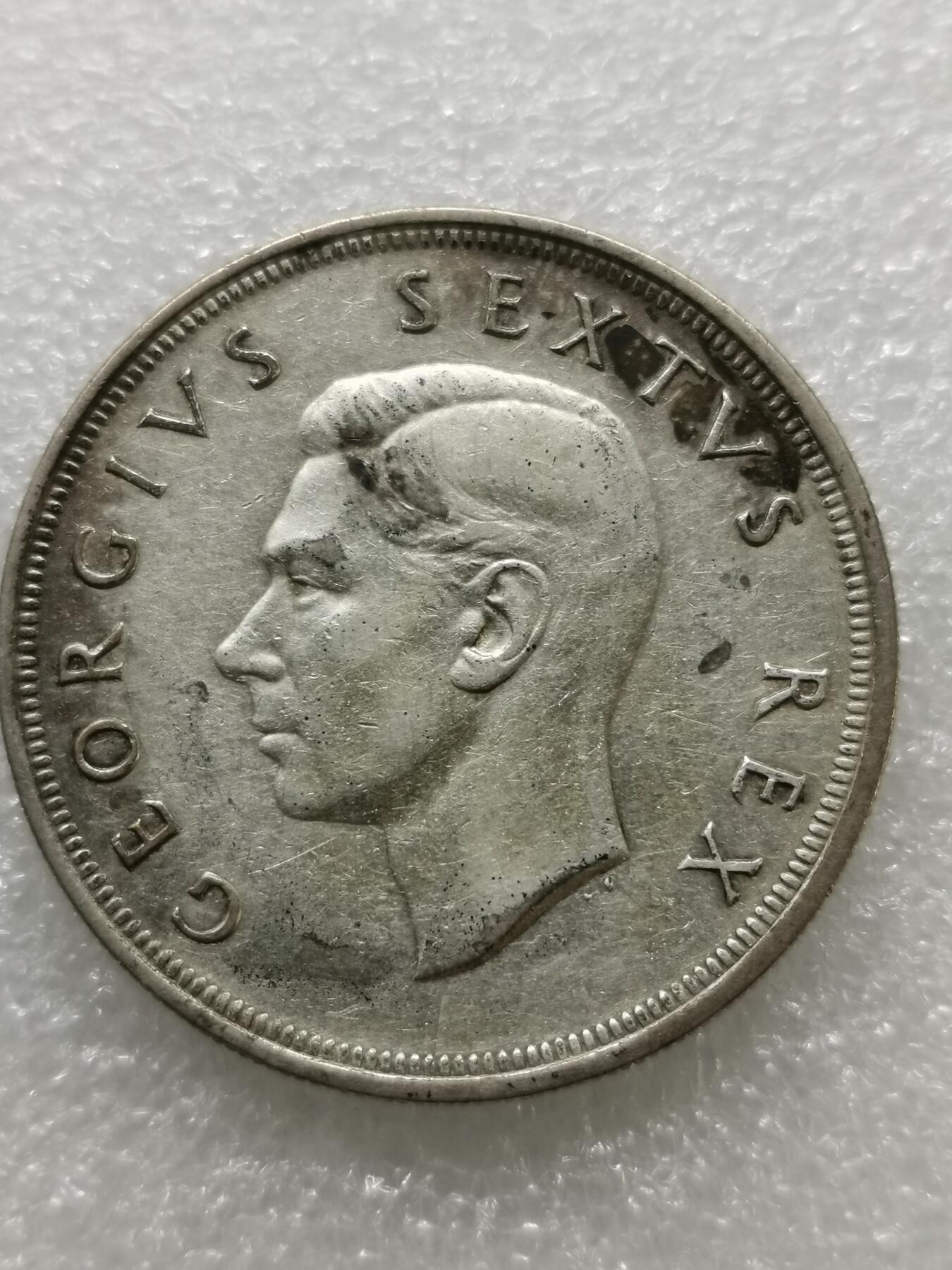 四叶草钱币第2场 散币 银币 套币 南非1949年乔治六世 跳羚5先令银币 高银