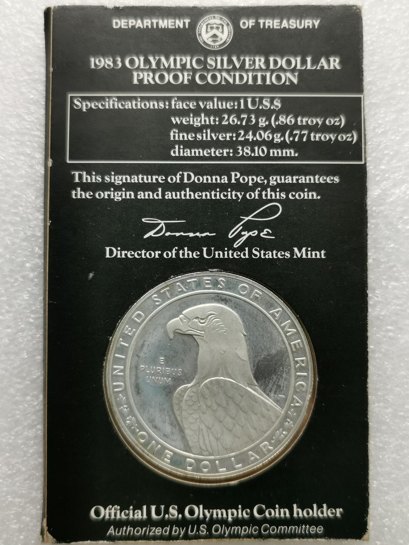 四叶草钱币第2场 散币 银币 套币 美国1983年洛杉矶奥运会1元银币 原装卡册塑封