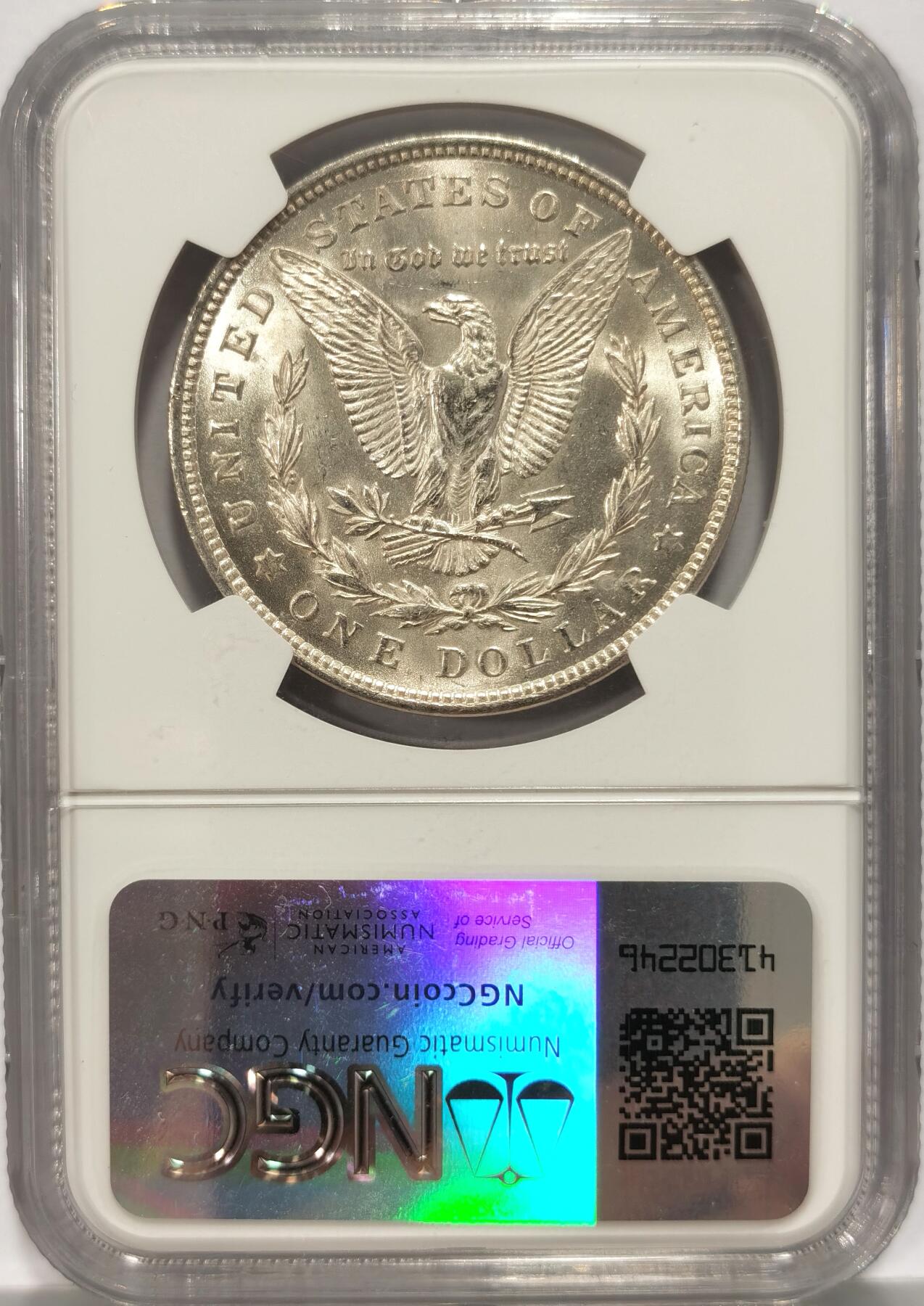 博洋堂世界钱币拍卖第087期（全场包邮） NGC MS63 美国1921年摩根银币，双面凝霜底版，鹰面爆霜感甚至好过一般64的状态