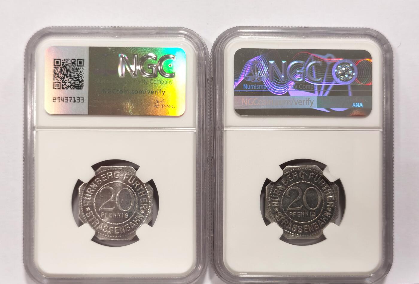 博洋堂世界钱币拍卖第087期（全场包邮） NGC MS64/65 德紧时期纽伦堡电车代币20芬尼一组 特定时代的产物 独具收藏价值