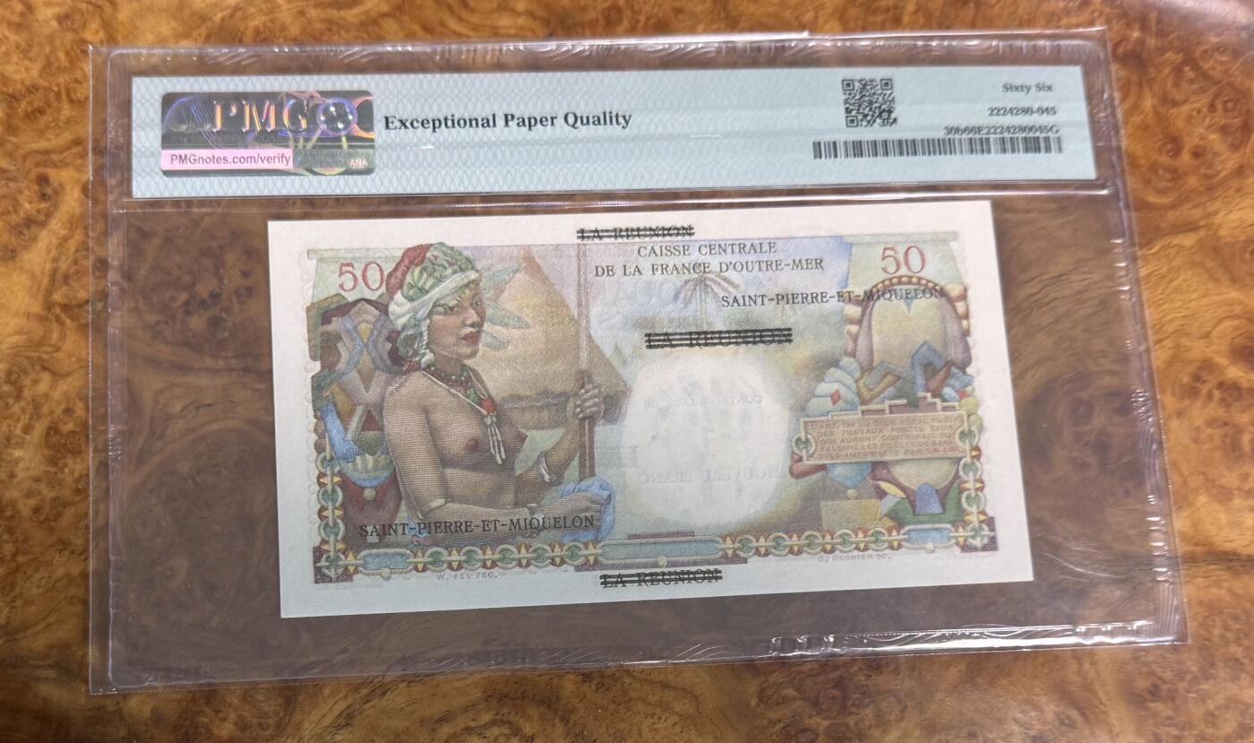 得物收藏 Chase Auction 第31期 - - 外钞、民国钞和人民币混合场！ 1960年圣皮埃尔和米克隆群岛1法郎，PMG66！