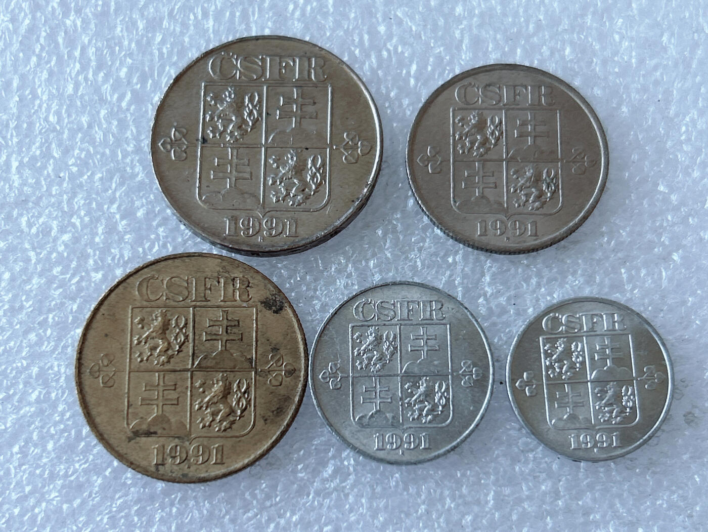 第一海外回流一元起拍收藏 散币专场 第108期 捷克斯洛伐克1991年硬币5枚 解体前夕
