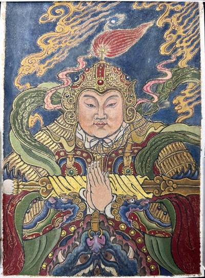 白泽拍卖卡手绘专场第5期（八月未央） - 2024 無生手绘画（加厚皮纸） 韦驮菩萨 27.5cm*20.5cm，送线稿一幅