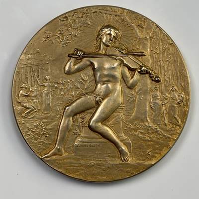 掌中浮雕-藏着的欧洲第015场 - 1902年法兰西艺术院音乐银奖章，68mm.151g，AlPhee dubois雕刻，原盒！品相完美！