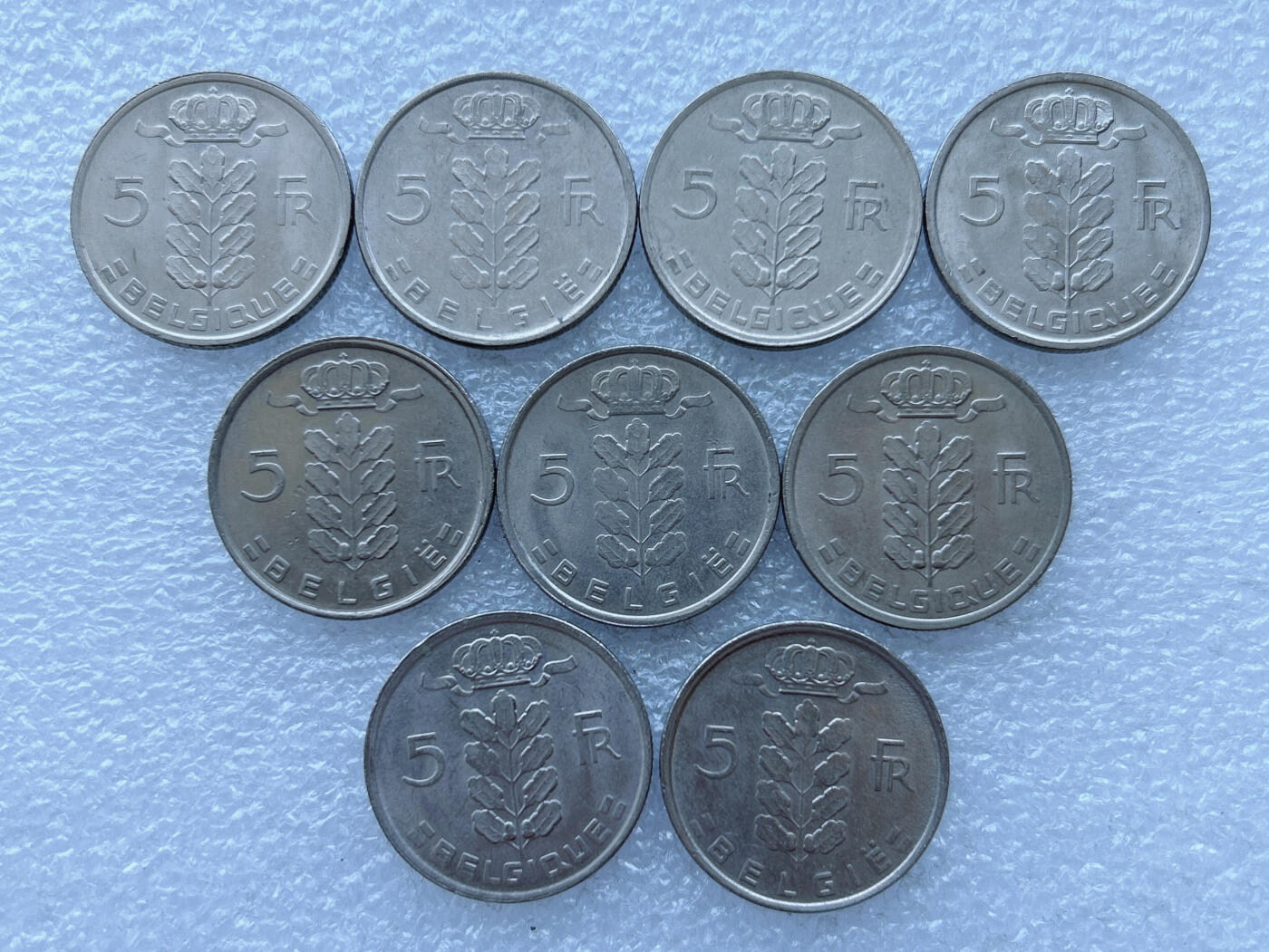 第一海外回流一元起拍收藏 散币专场 第108期 比利时70年代5法郎树叶王冠 9枚