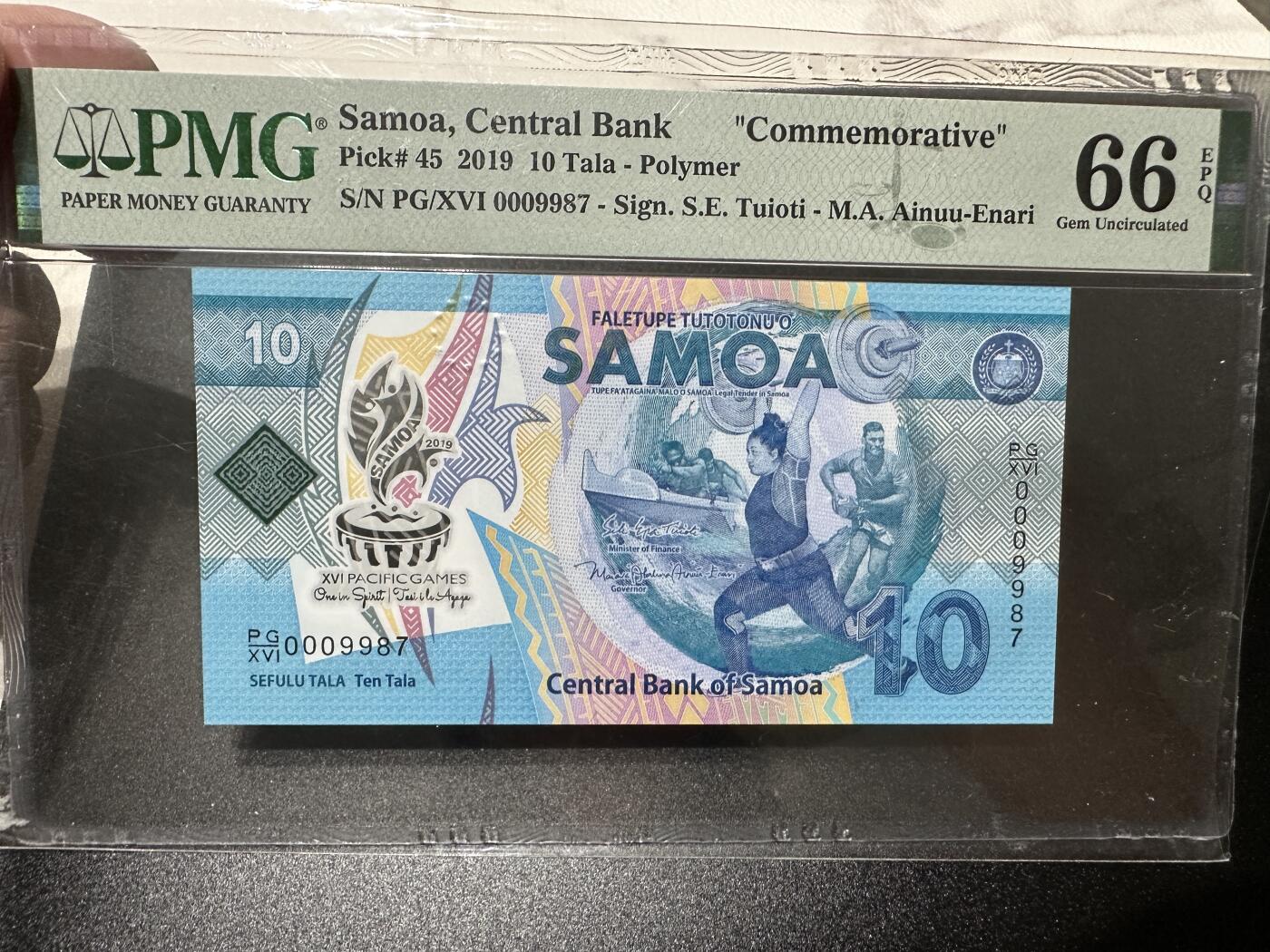 《外钞收藏家》第四百零一期 2019年萨摩亚10塔拉 PMG66 纪念钞 千位 靓号