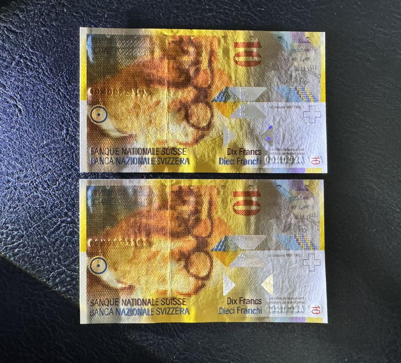 收藏联盟Quantum Auction 第367期拍卖  瑞士联邦2000年10法郎两张 品相UNC