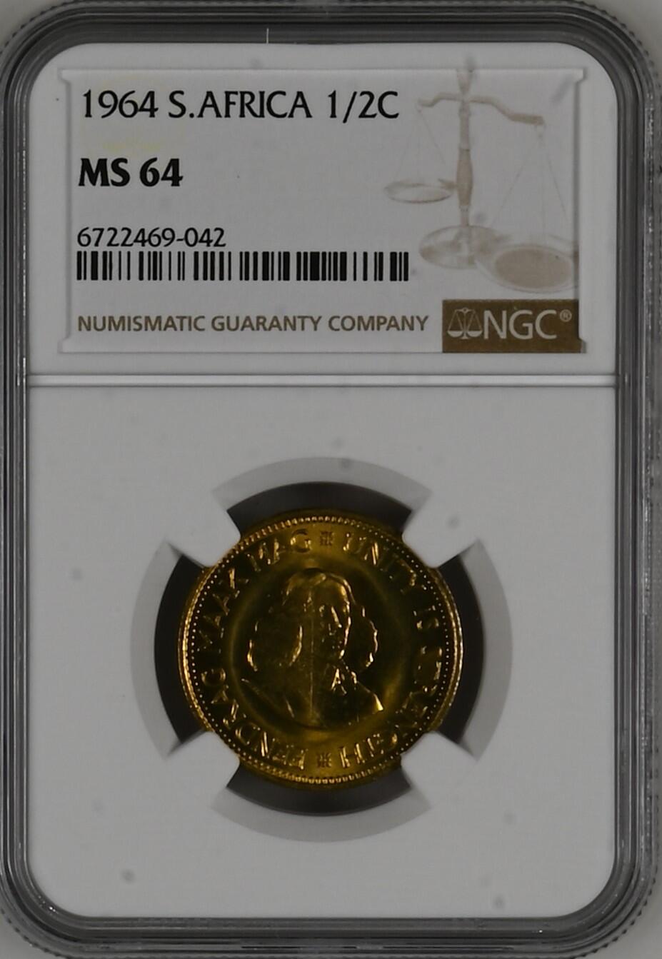 长老汇龙年精选第二十场拍卖 1964南非1/2分铜币，NGC MS64