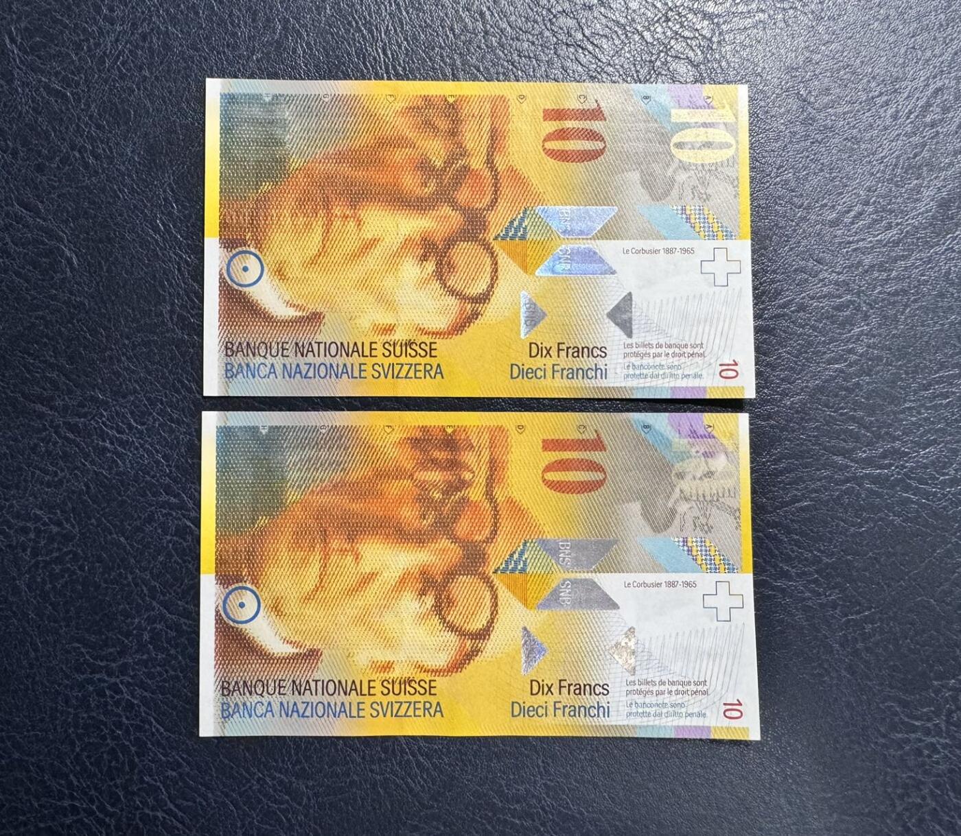 收藏联盟Quantum Auction 第367期拍卖  瑞士联邦2000年10法郎两张 品相UNC