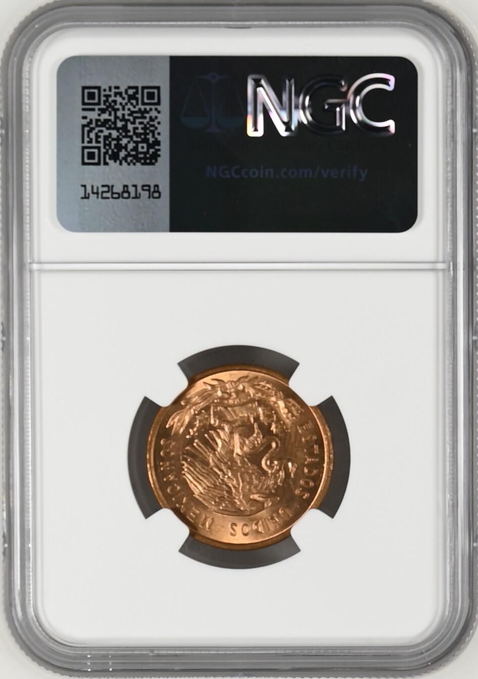 长老汇龙年精选第二十场拍卖 1959Mo 墨西哥10分铜币，NGC MS63RB，第四名，更高分仅19枚