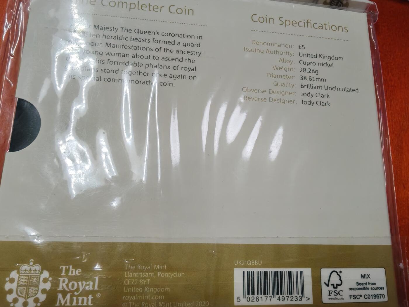长老汇龙年精选第二十场拍卖 2021英国女王神兽5英镑铜镍币，卡装