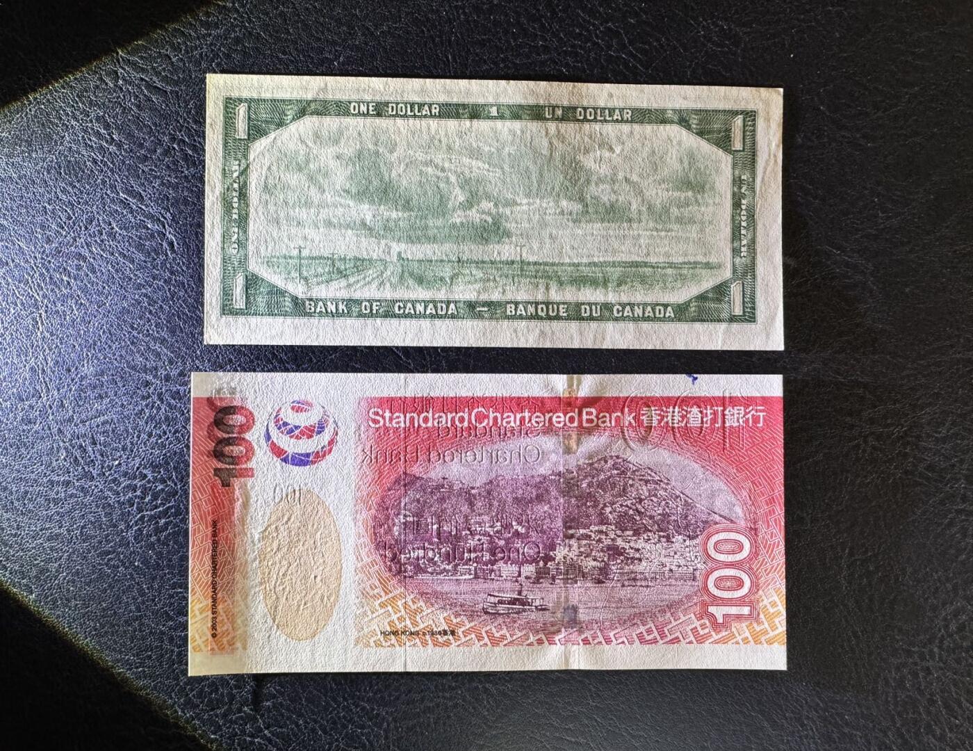 收藏联盟Quantum Auction 第367期拍卖  加拿大1954年1元豹子号和渣打银行2003年100元老虎号 品相UNC-  注意细节图