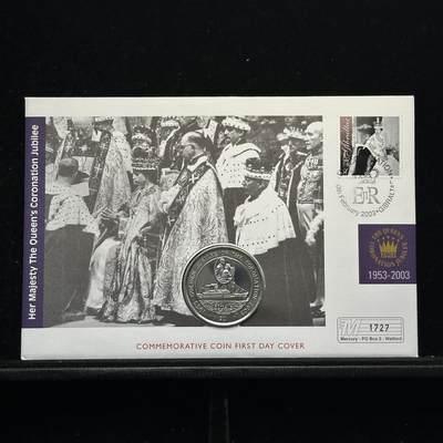 【铜匠收藏】★第87场★邮币封 第二弹 专场《接受代拍 代送NGC评级》 - 2003年 英属维京群岛 伊丽莎白二世女王加冕50周年纪念 一元纪念币 邮币封