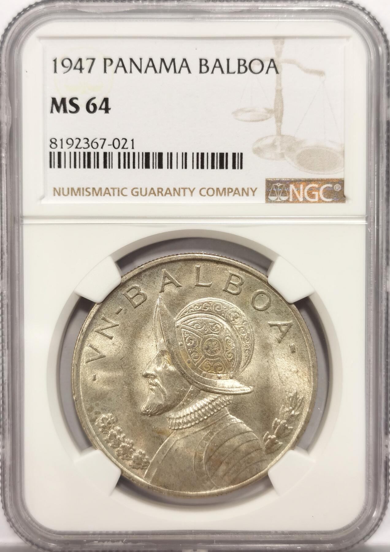 博洋堂世界钱币拍卖第087期（全场包邮） NGC MS64 巴拿马1947年1巴波亚银币，热门品种，高分难得，收藏品相