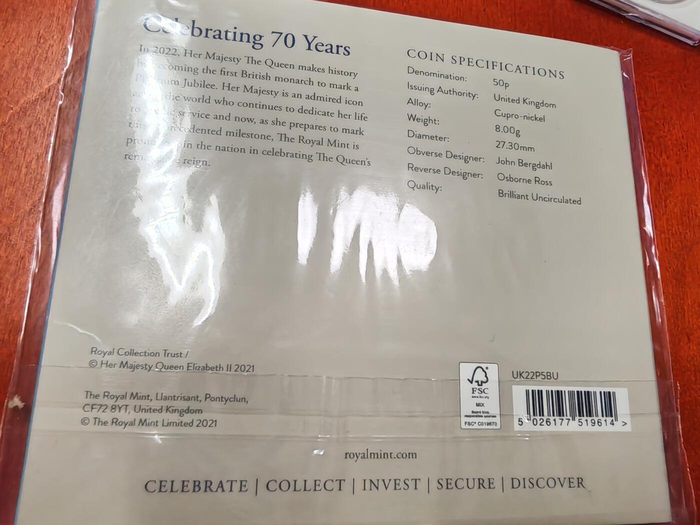 长老汇龙年精选第二十场拍卖 2022英国女王在位70周年50便士铜镍币，卡装
