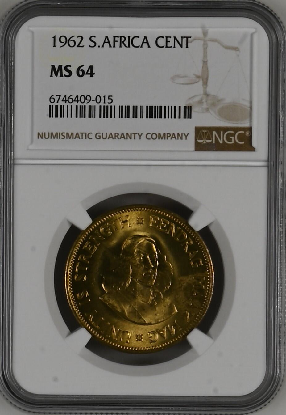 长老汇龙年精选第二十场拍卖 1962 南非1分铜币，NGC MS64