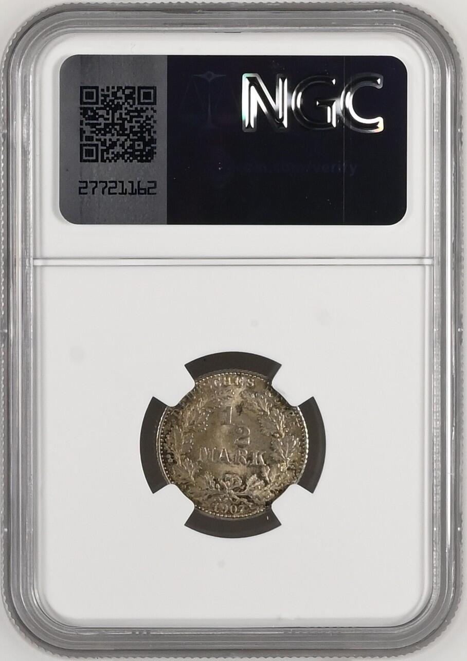 长老汇龙年精选第二十场拍卖 1907D 德国1/2马克银币，NGC MS63