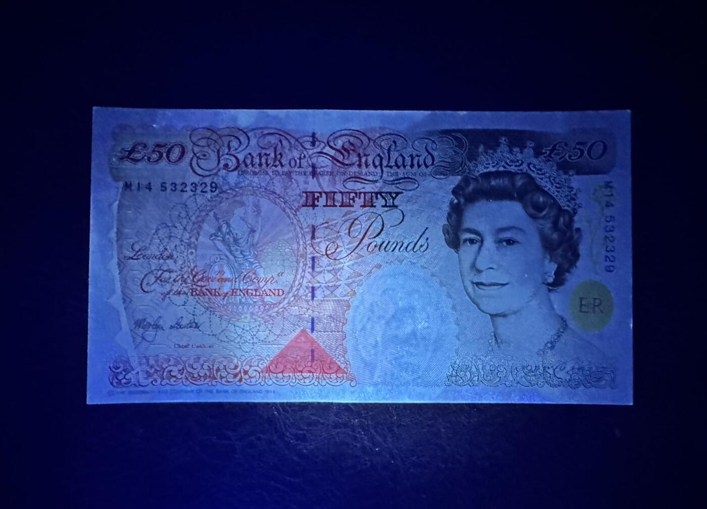 收藏联盟Quantum Auction 第367期拍卖  英国1994 (ND 2006)年50镑 品相UNC- 边缘荧光个边角瑕疵 英格兰银行首任总裁 霍布伦
