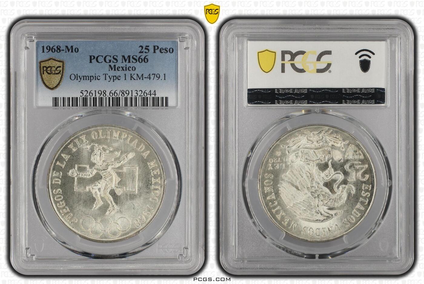 长老汇龙年精选第二十场拍卖 1968-Mo 墨西哥奥运会25比索银币，PCGS MS66