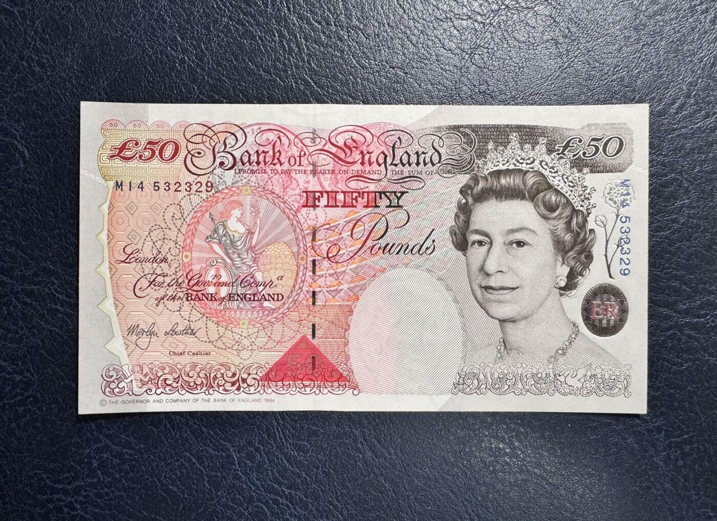 收藏联盟Quantum Auction 第367期拍卖  英国1994 (ND 2006)年50镑 品相UNC- 边缘荧光个边角瑕疵 英格兰银行首任总裁 霍布伦