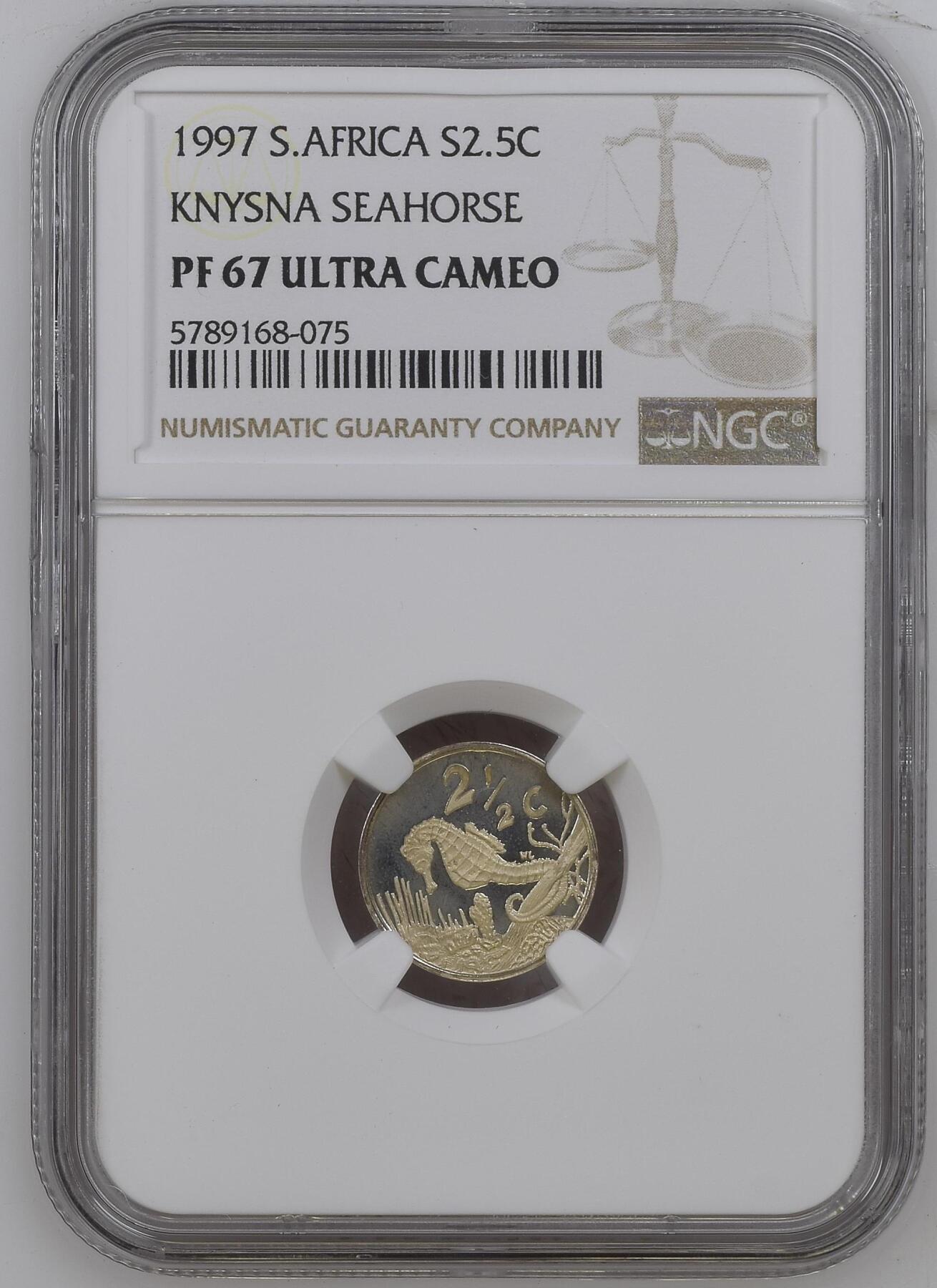 长老汇龙年精选第二十场拍卖 1997 南非海马2.5分精制银币，NGC PF67UC，2627枚