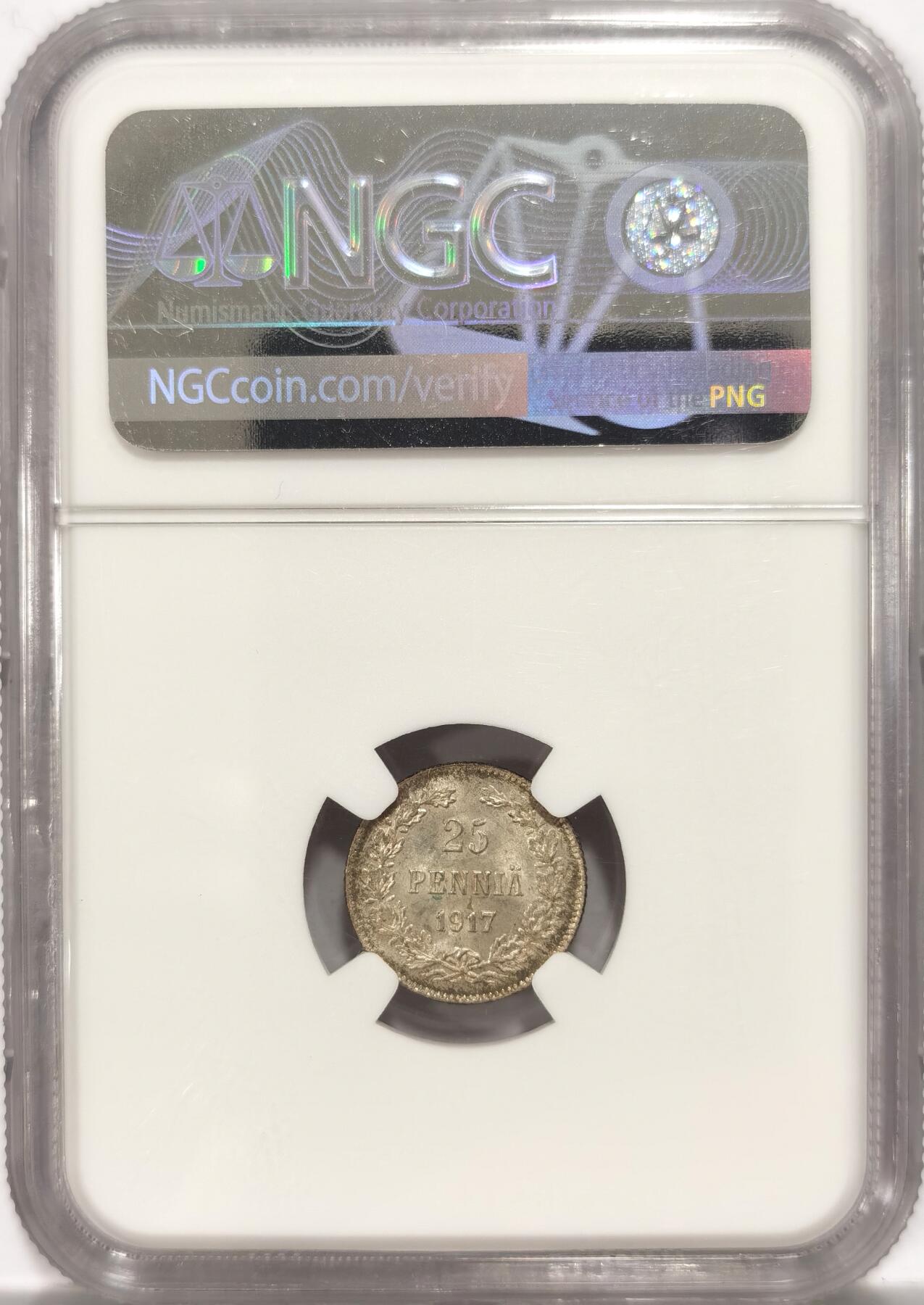 博洋堂世界钱币拍卖第087期（全场包邮） NGC MS65 芬兰1917年双头鹰25芬尼小银豪，细节完美