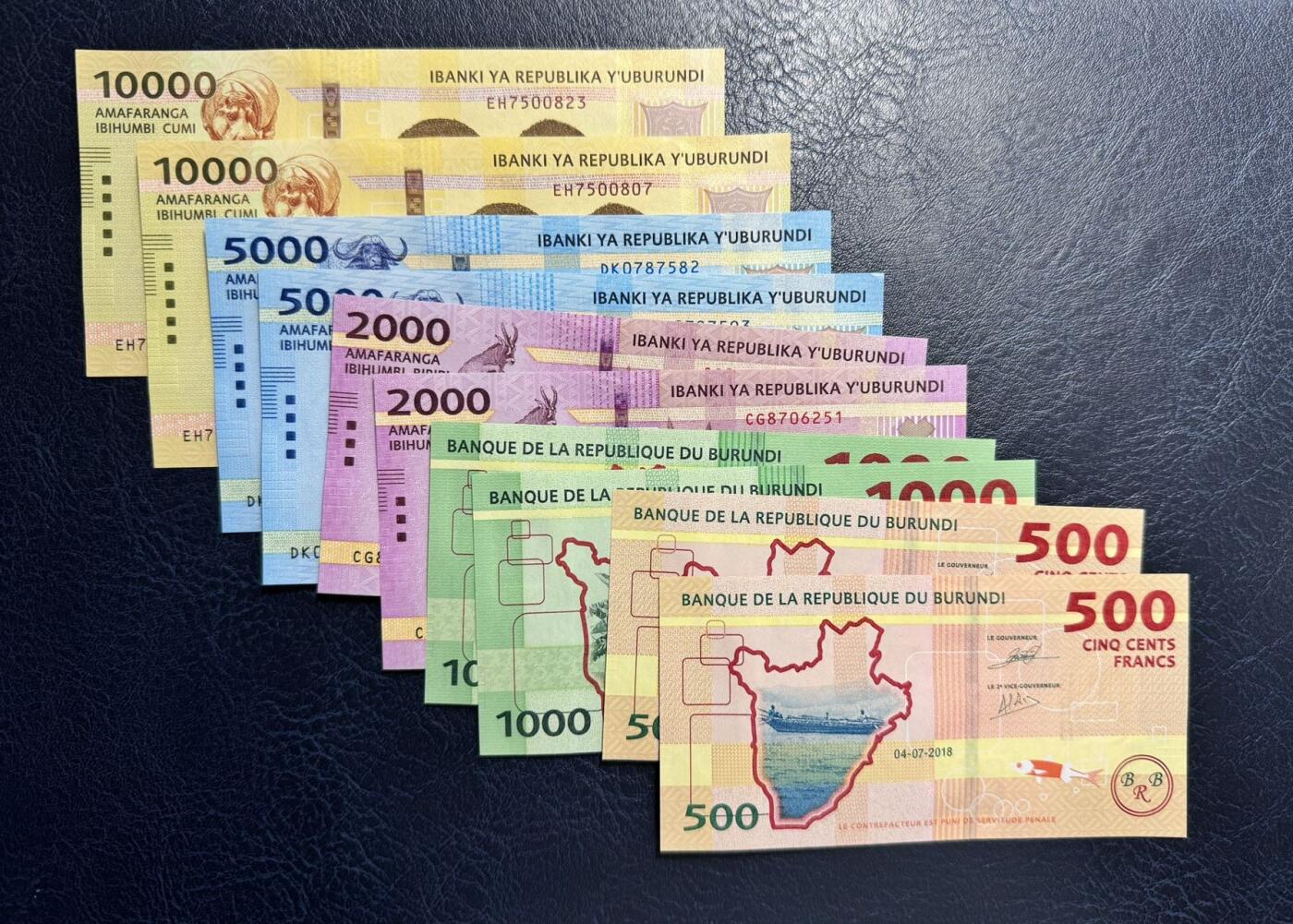 收藏联盟Quantum Auction 第367期拍卖  布隆迪2018年到2021年500至10000法郎两套 品相全新UNC