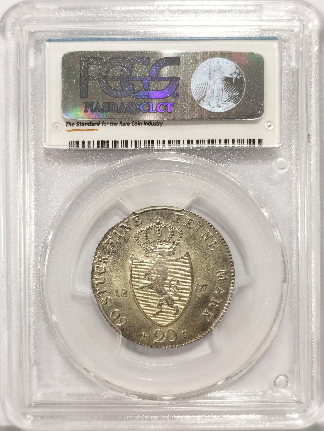 博洋堂世界钱币拍卖第087期（全场包邮） PCGS MS64 德国黑森-达姆斯坦特1807年路德维希大公流通20克洛泽 PCGS评级榜冠军分，唯一一枚。非常稀少的币种 2016版克劳斯目录 MS60 540美刀