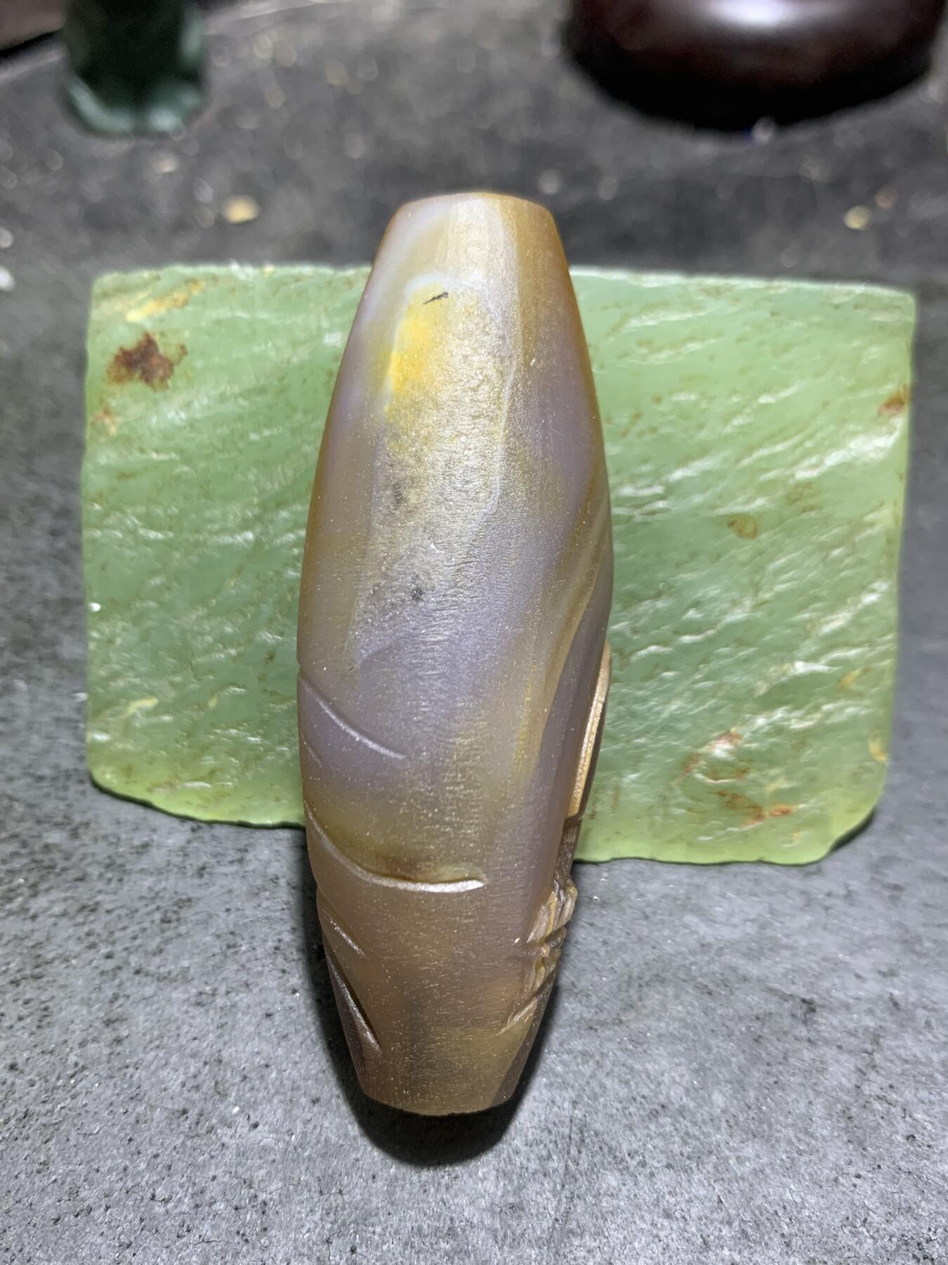 精美亚光高玉化冰飘巴西玛瑙手工俏色巧雕茅庐吊坠（把件）一个