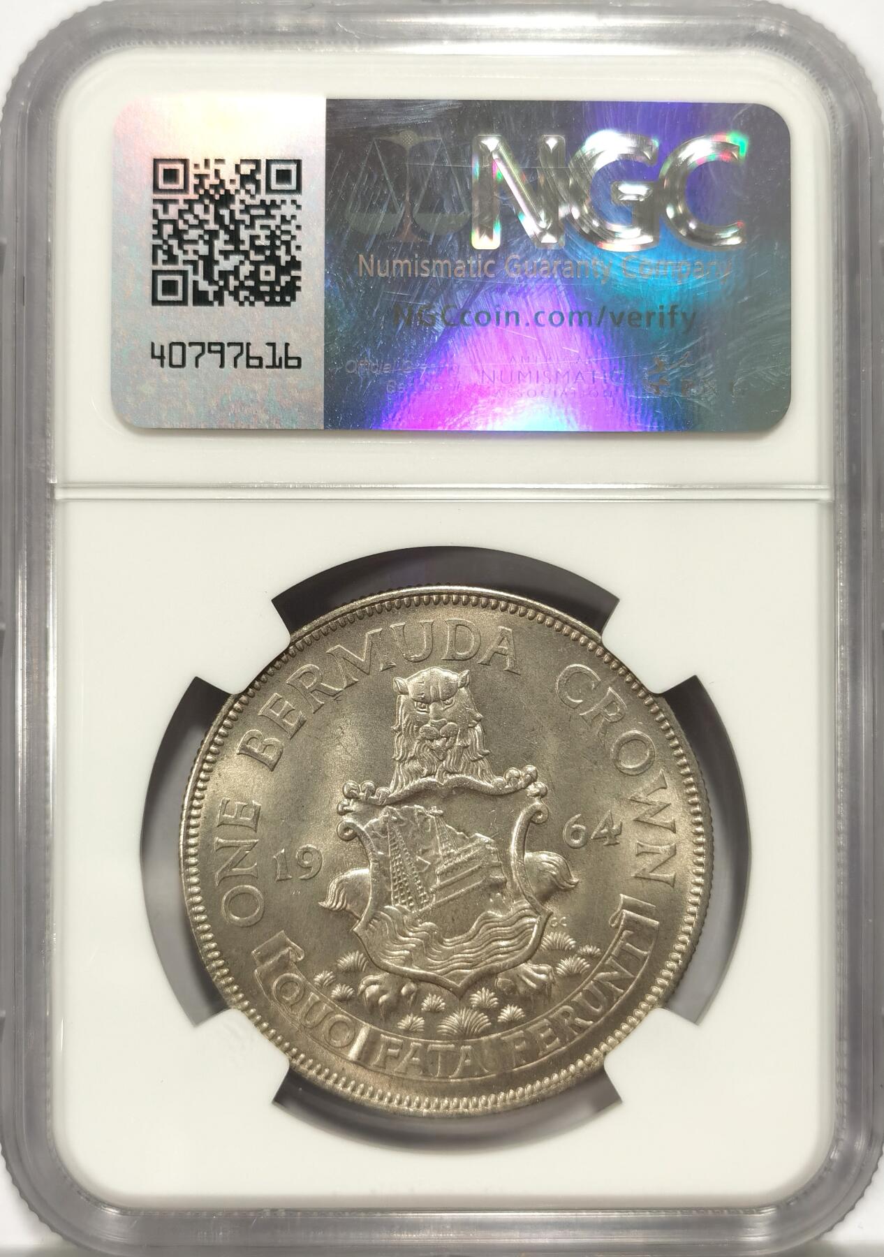 博洋堂世界钱币拍卖第087期（全场包邮） NGC MS64 英属百慕大1964年伊丽莎白二世1克朗银币
