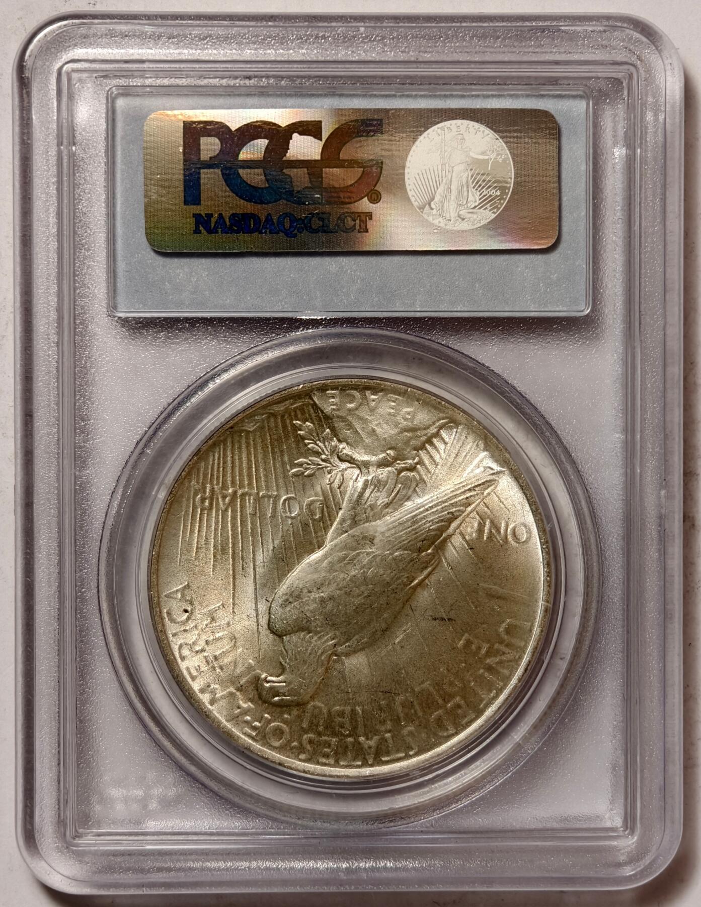 紫瑗钱币——第420期 美国 1923年 和平鸽 1元 银币 PCGS MS65 老盒 65难度比摩根高