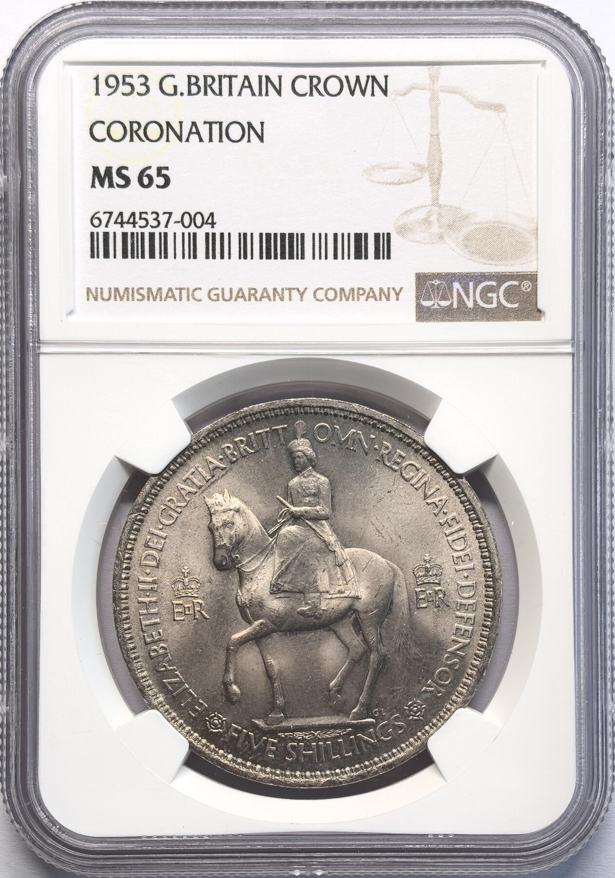 凡希社世界钱币微拍第二百八十期 1953英国女王登基纪念克朗NGC-MS65