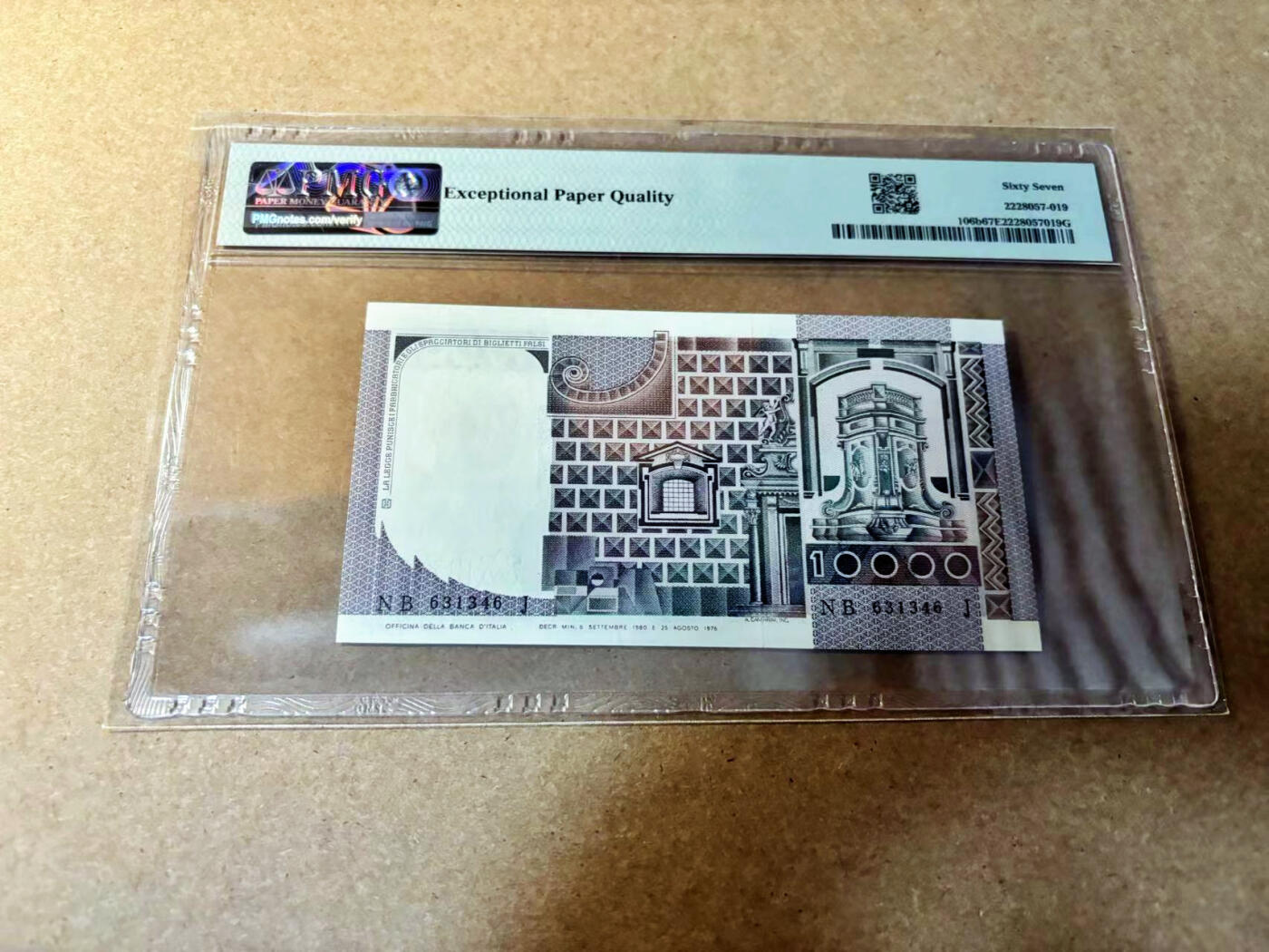 【Blue Auction】✨世界纸币精拍第524期【精】 意大利 1980-82年10000里拉  PMG67EPQ 高分