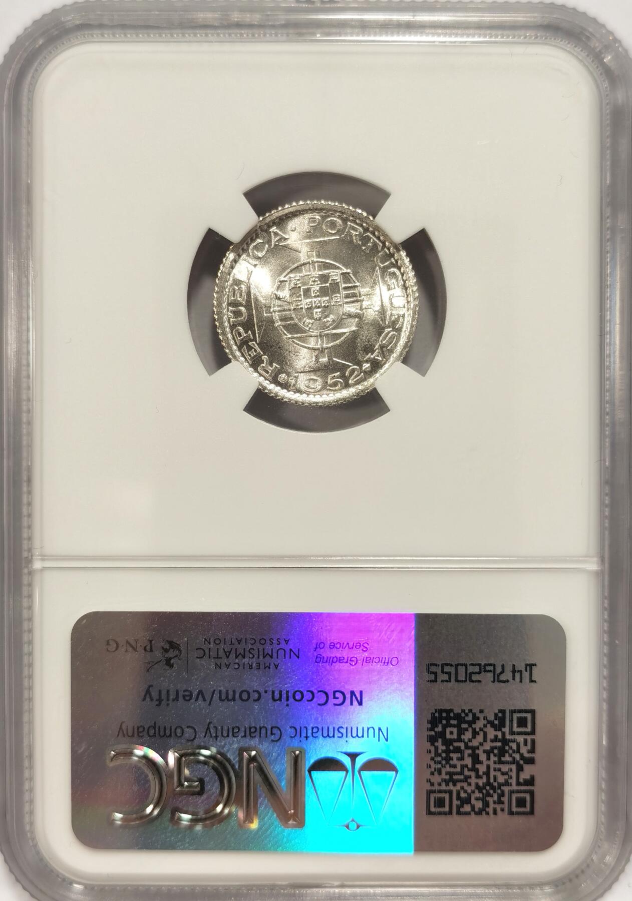 博洋堂世界钱币拍卖第087期（全场包邮） NGC MS66 葡属澳门1952年首版壹圆银币，所见最高分