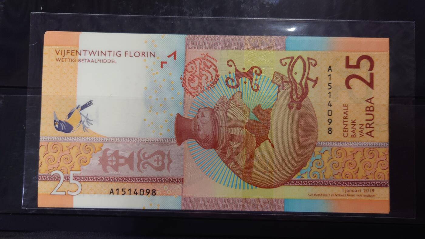 【世界钱币】精选微拍第126期暨2024年第37期  软货专场 2019年阿鲁巴25元 全新绝品 尾号098