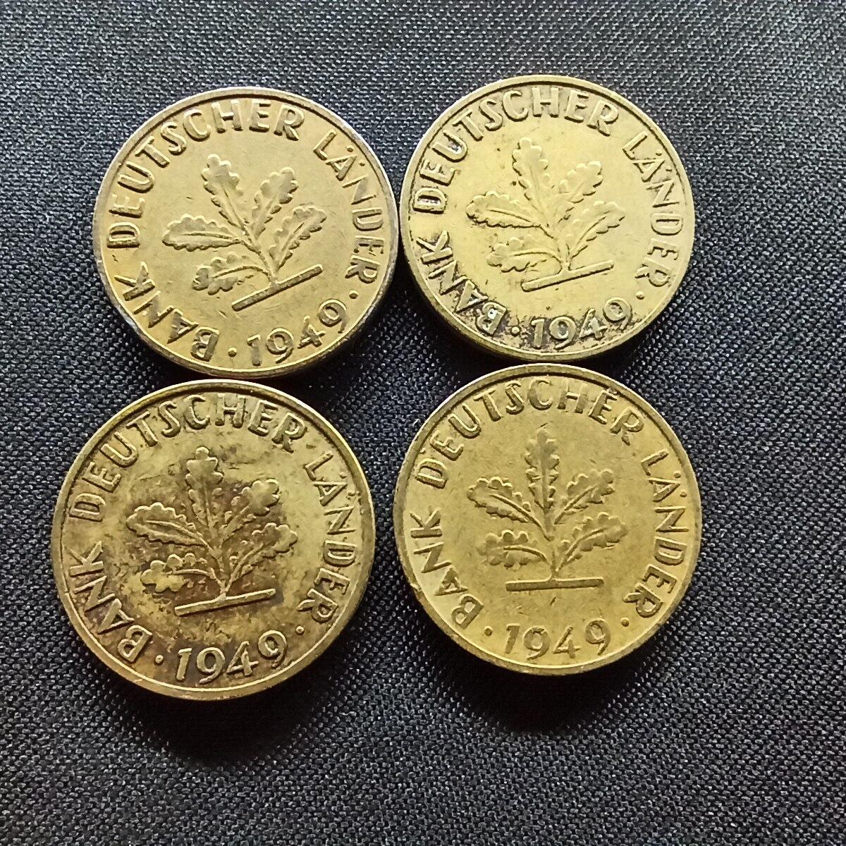 邮泉阁限时拍卖第十三场 各国硬币专场（注意看介绍，硬币在国外谨慎参拍） 德国1949年10芬尼4枚厂别不同