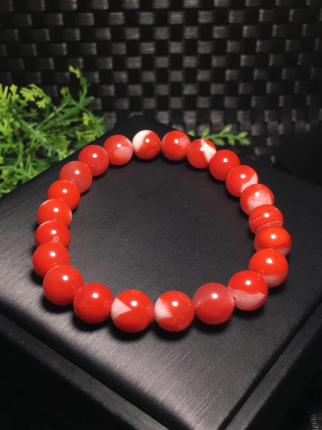 玉你同行.天然保真 保真.天然南红红白俏色单圈手链 