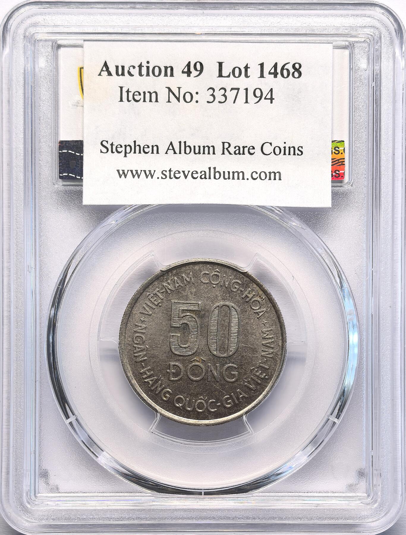 凡希社世界钱币微拍第二百八十期 稀！1975南越FAO插秧50DONG镍币PCGS-MS63，由于南越政府的迅速崩溃，这批订单没有运送至越南本土，后来全部作为金属废料处理，存世量极稀少，FAO系列的皇冠明珠，当代越南的难点，同时也是越战这一影响深远的历史事件的实物见证，高阶藏家汲汲以求的品种，一枚P65曾在2021年拍出10800美元。