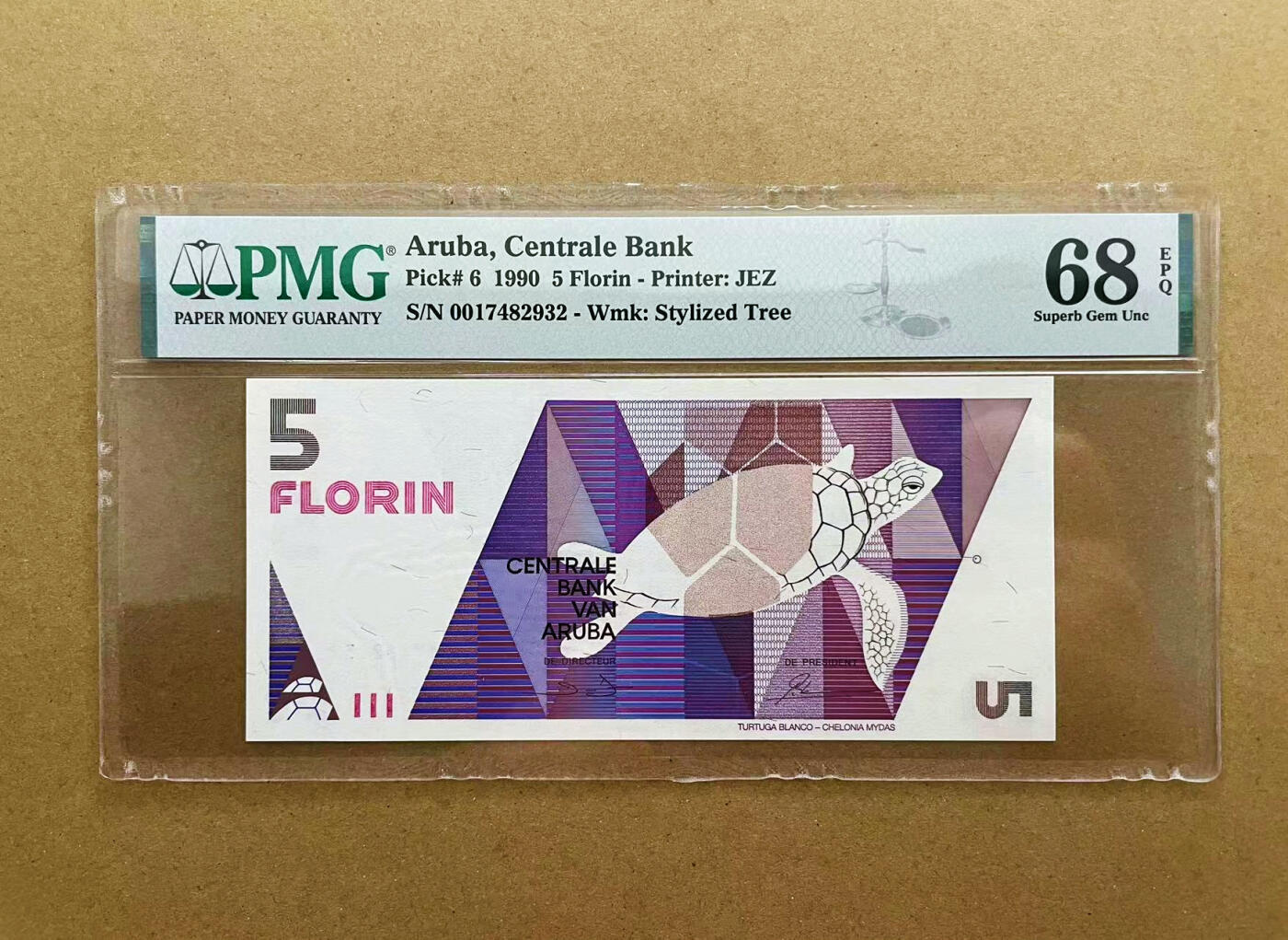 【Blue Auction】✨世界纸币精拍第524期【精】 阿鲁巴 1990年5弗罗林 PMG68EPQ 超高分（卖家发货）